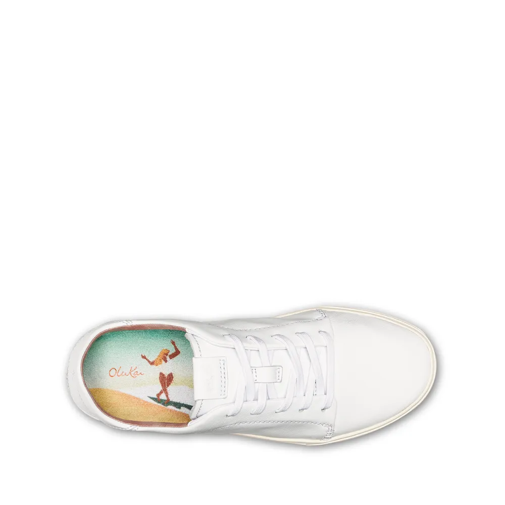 OluKai Women's Pehuea Lī ‘Ili Leather Sneaker (White)