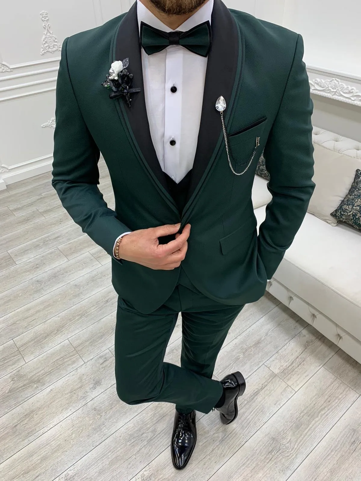 Partoni Royal Green Slim Fit Tuxedo