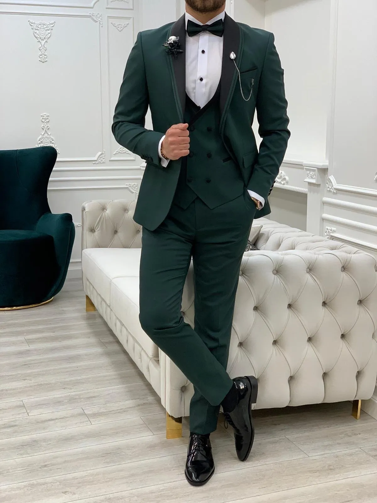 Partoni Royal Green Slim Fit Tuxedo