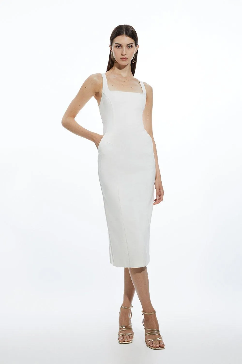 Petite Topstitch Detail Techno Cotton Woven Midi Dress | Karen Millen