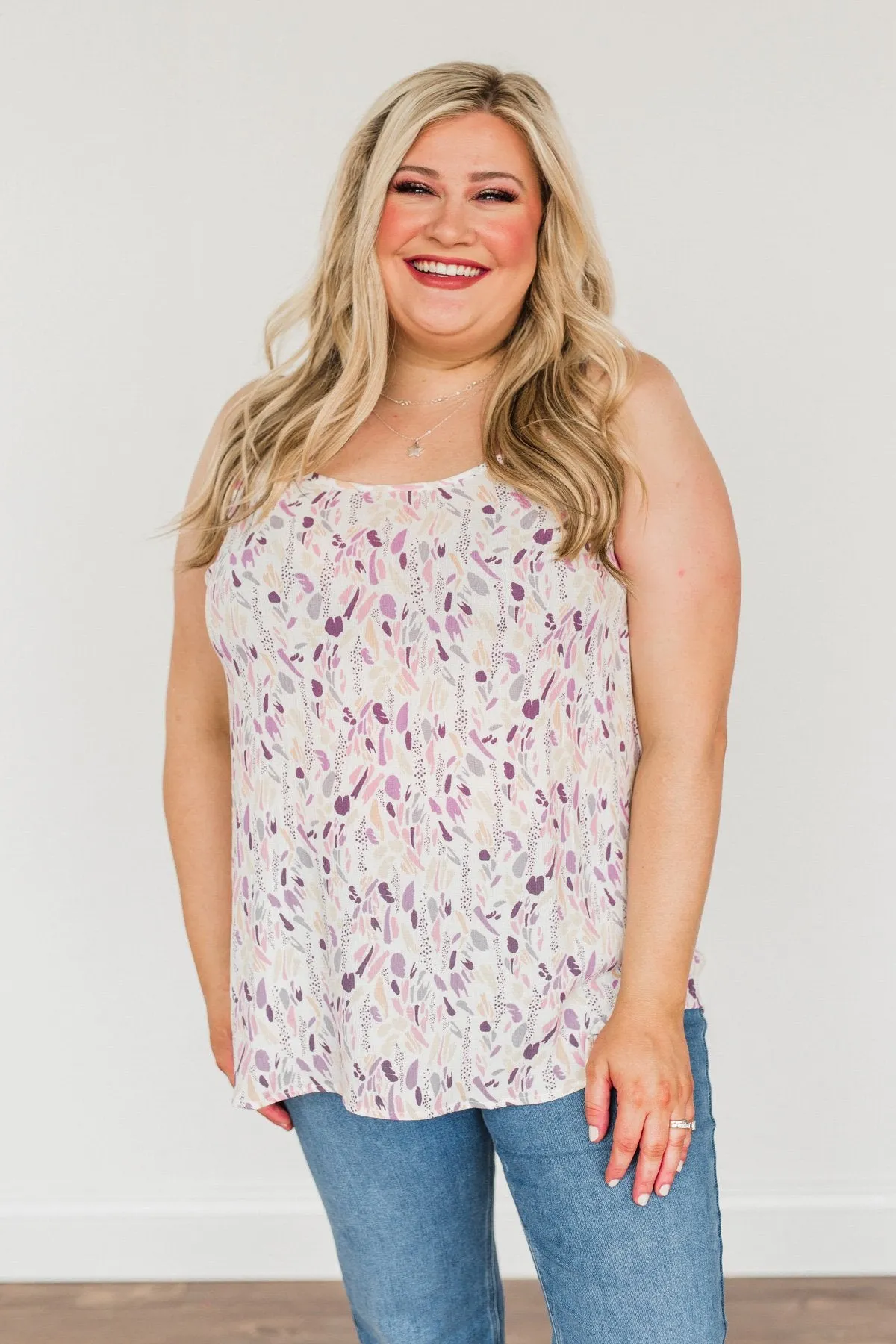 Picture Perfect Spotted Print Tank Top- Ivory & Lavender