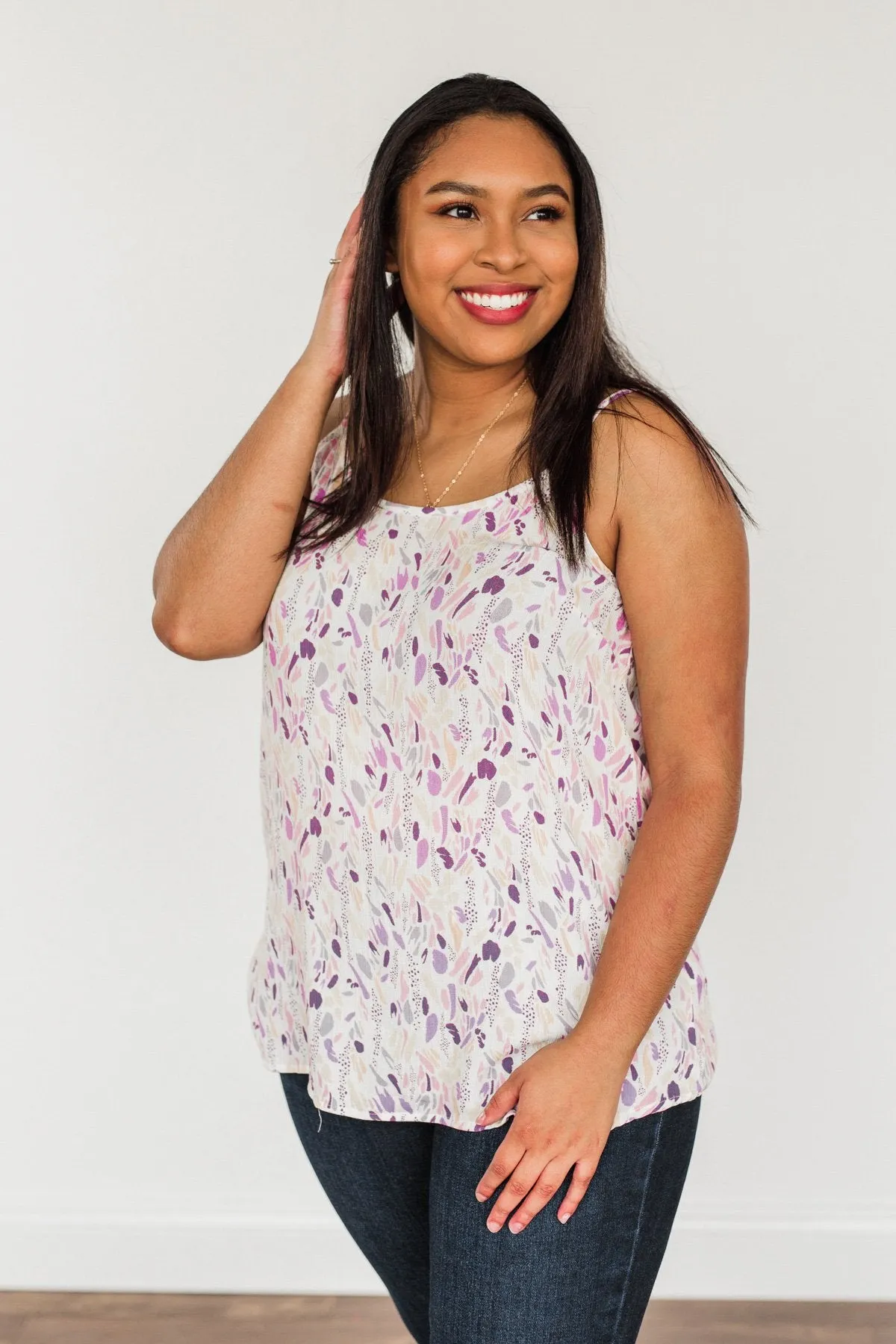 Picture Perfect Spotted Print Tank Top- Ivory & Lavender