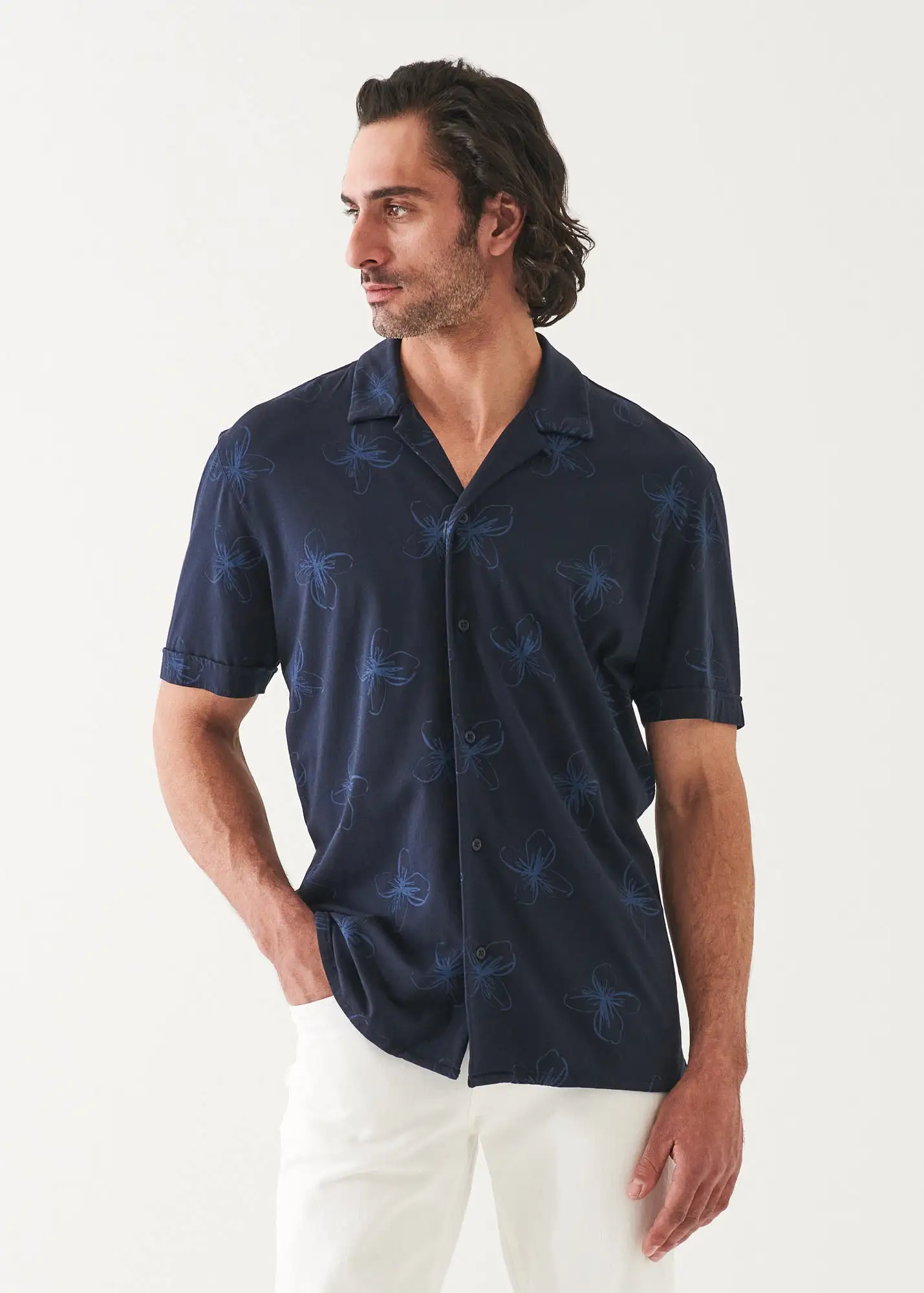 PIMA COTTON STRETCH PRINTED CAMP SHIRT