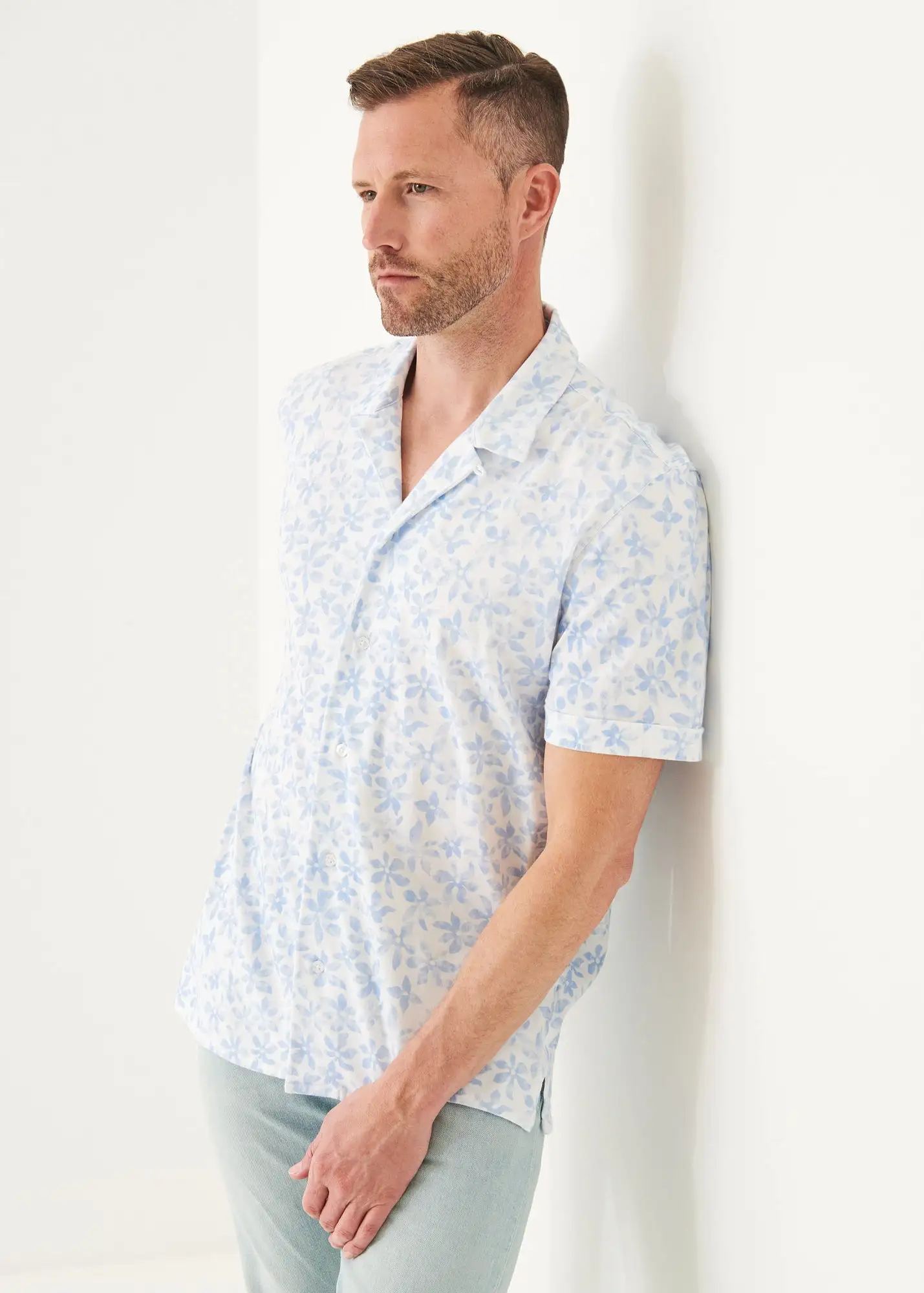 PIMA COTTON STRETCH PRINTED CAMP SHIRT