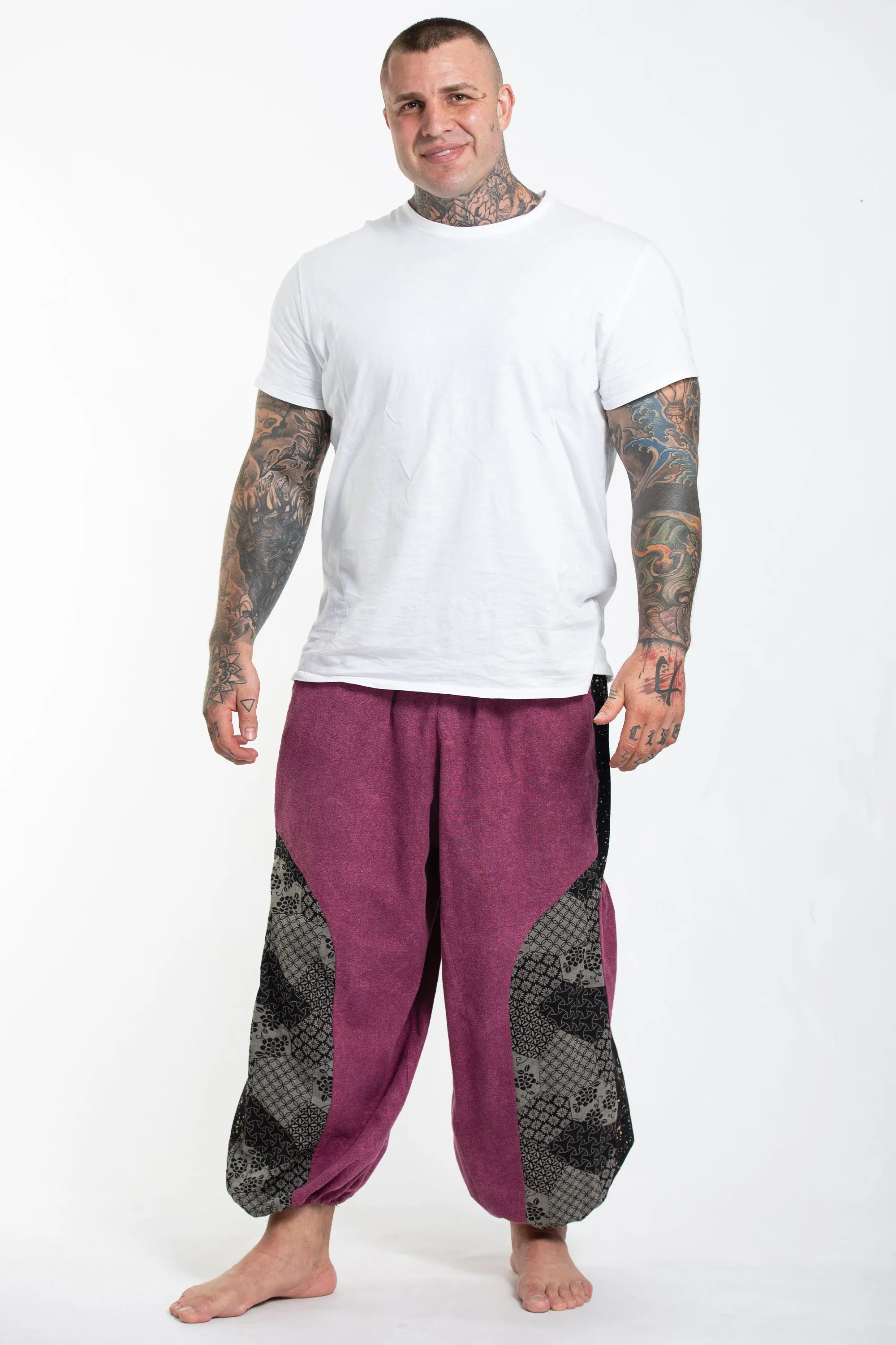 Plus Size Stone Washed Patchwork Men Pants in Pink