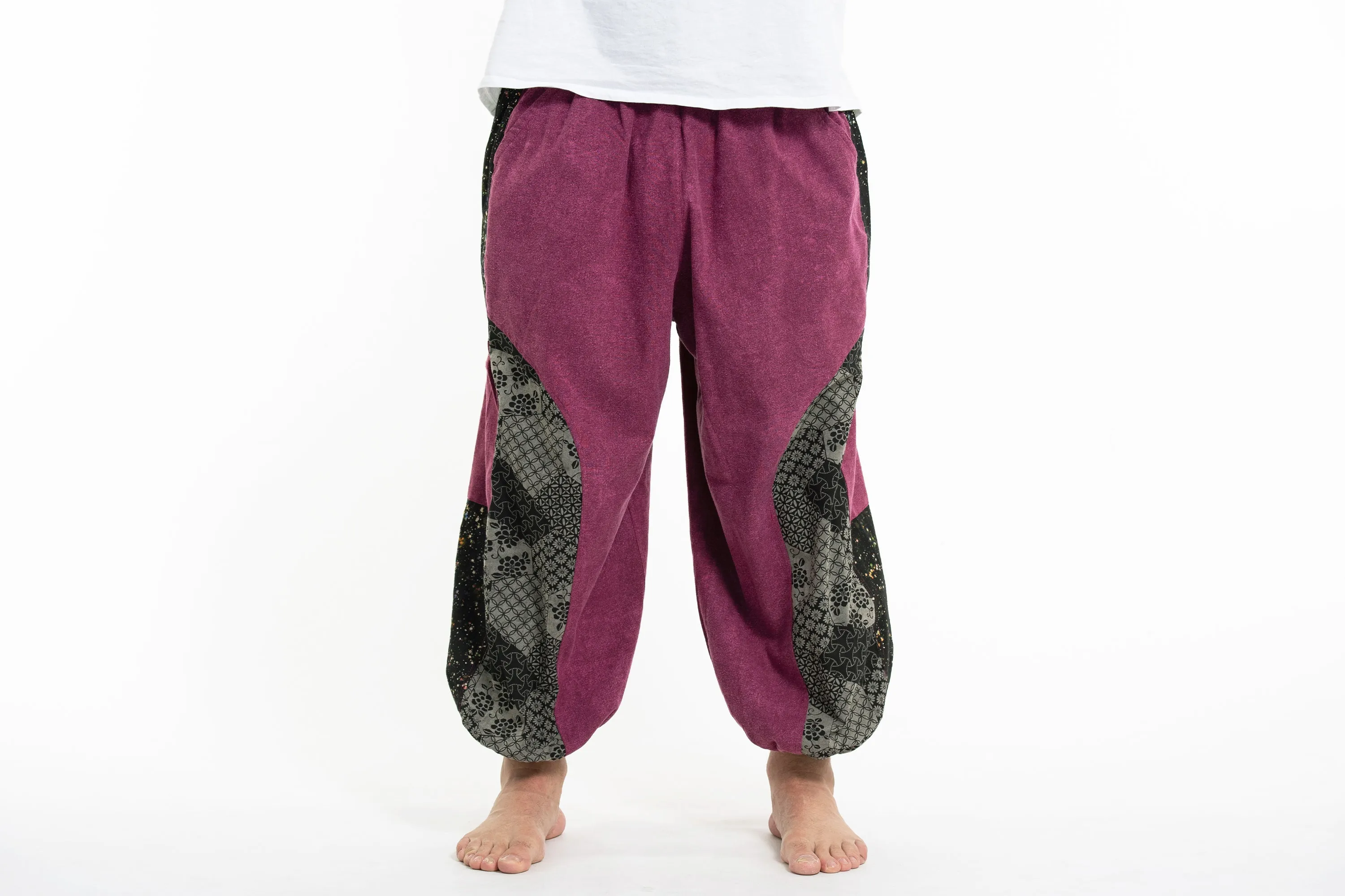 Plus Size Stone Washed Patchwork Men Pants in Pink