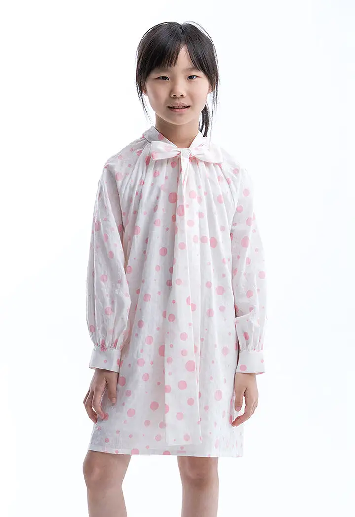 Polka Dots Printed Lantern Sleeves Cotton Blouse