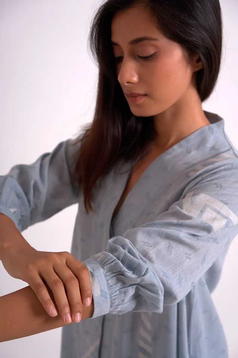 Powder Blue Woven Kurta With Printed Cotton Bottom