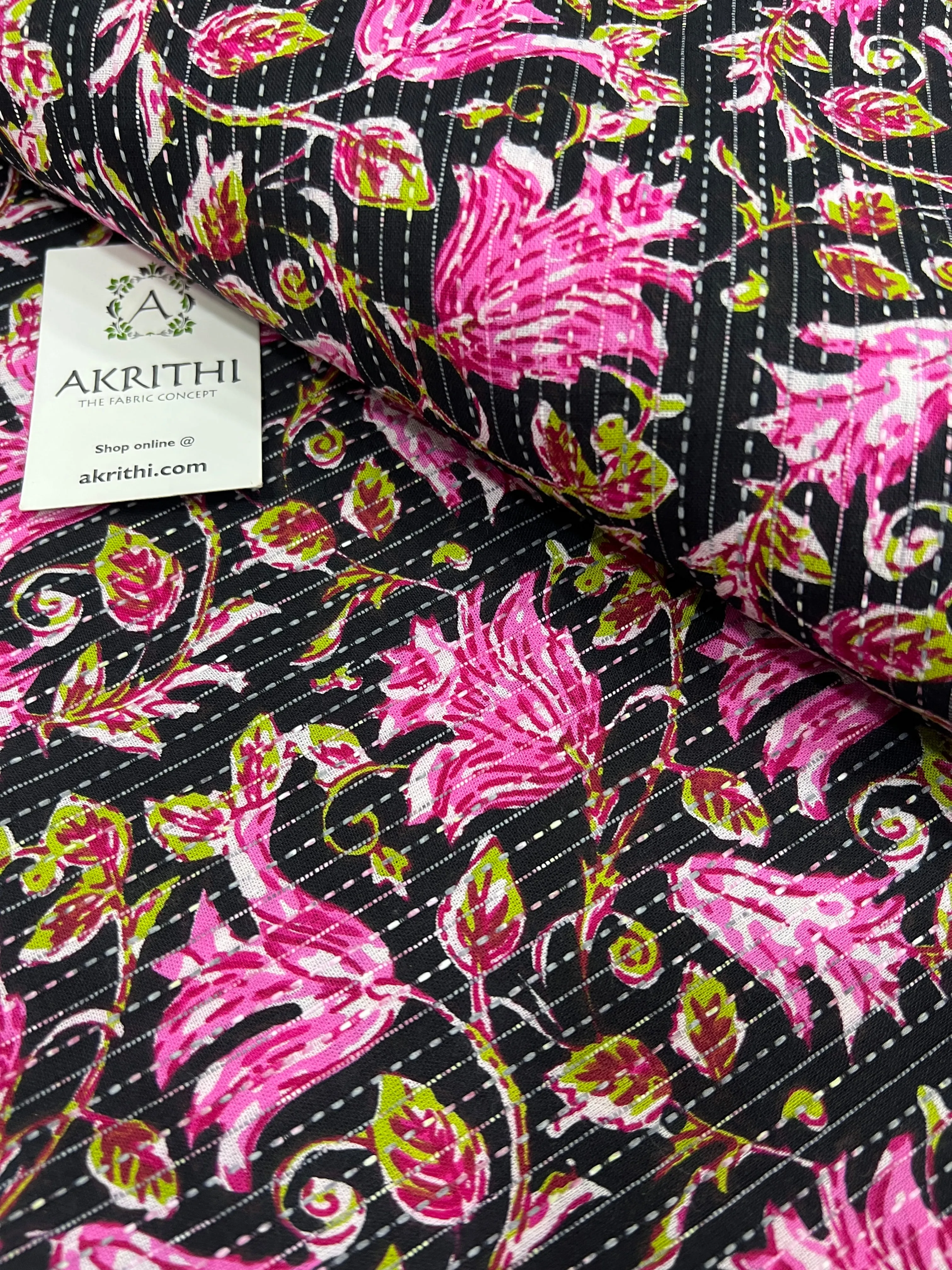 Printed Kantha pure cotton fabric 80 cms cut