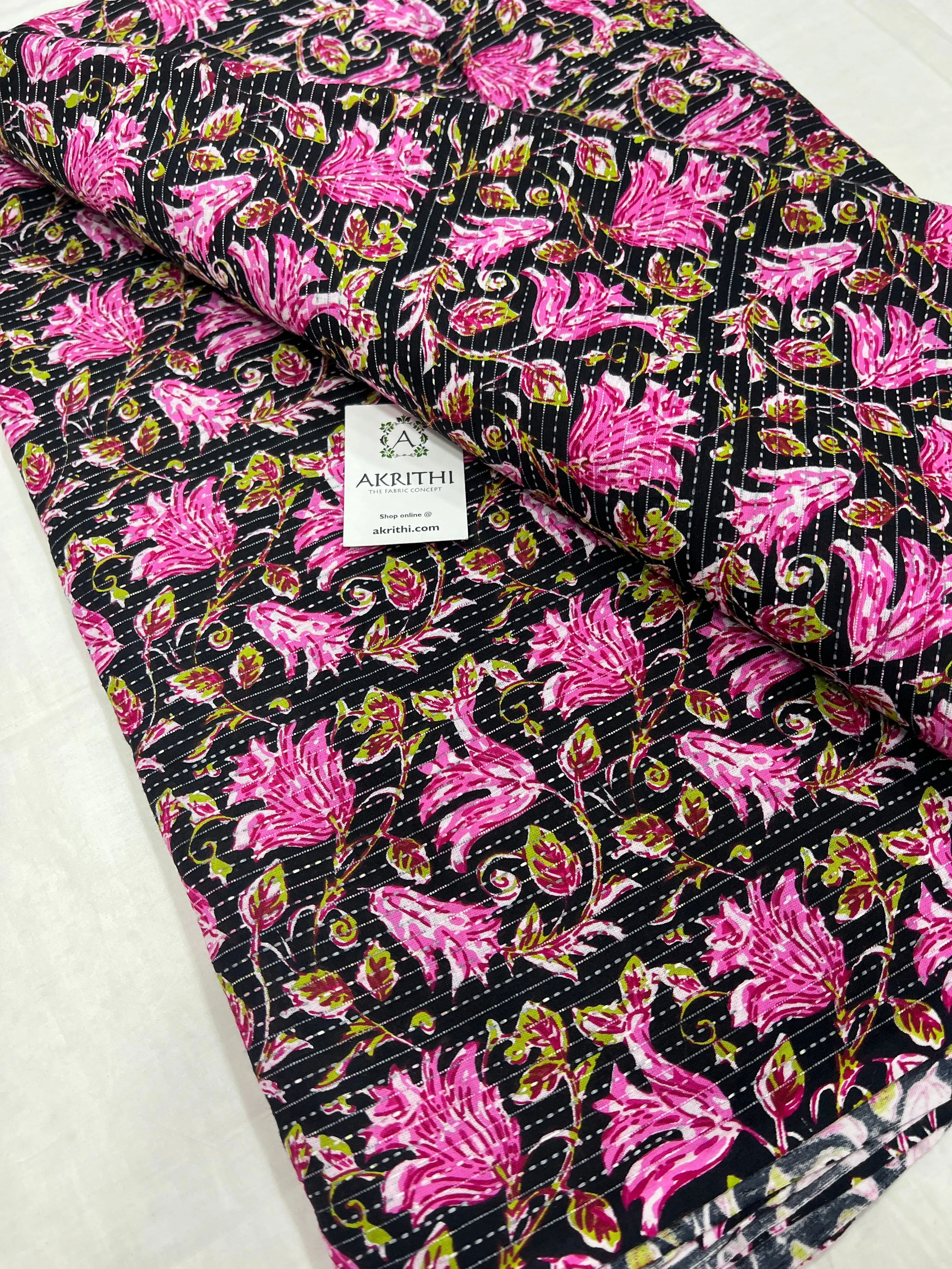 Printed Kantha pure cotton fabric 80 cms cut