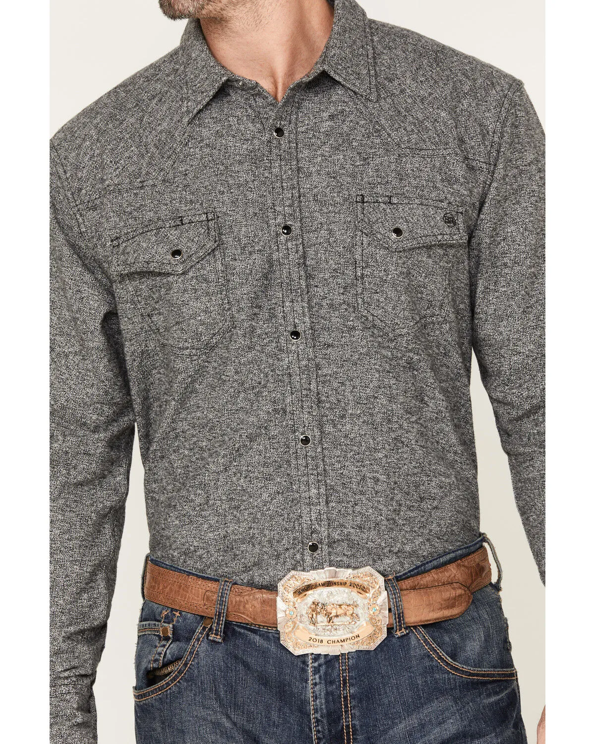 Product Name:  Blue Ranchwear Men's Jasper Heather Long Sleeve Snap Flannel Shirt