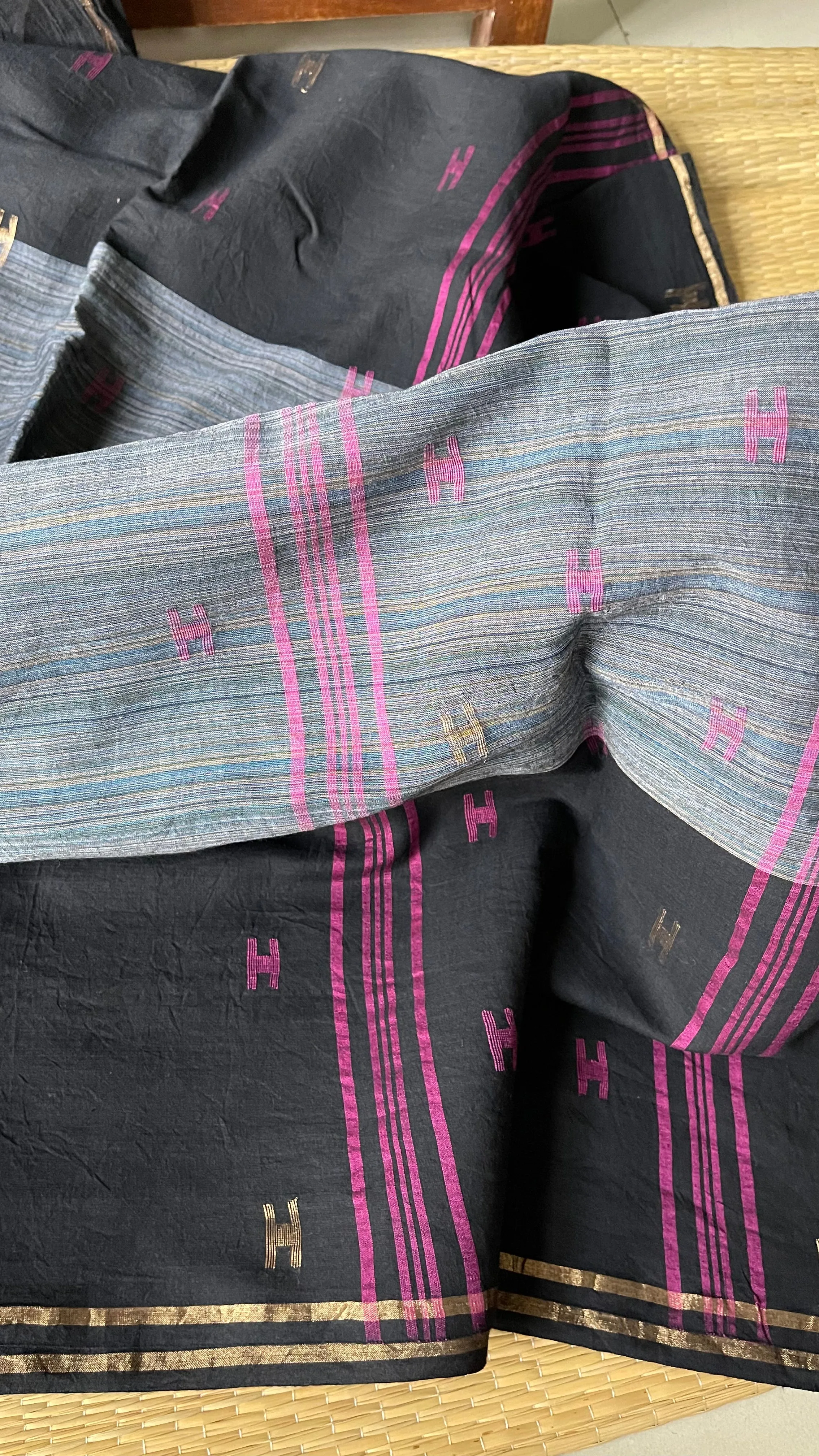 Pure Khadi Cotton Handloom - Black Grey Woven