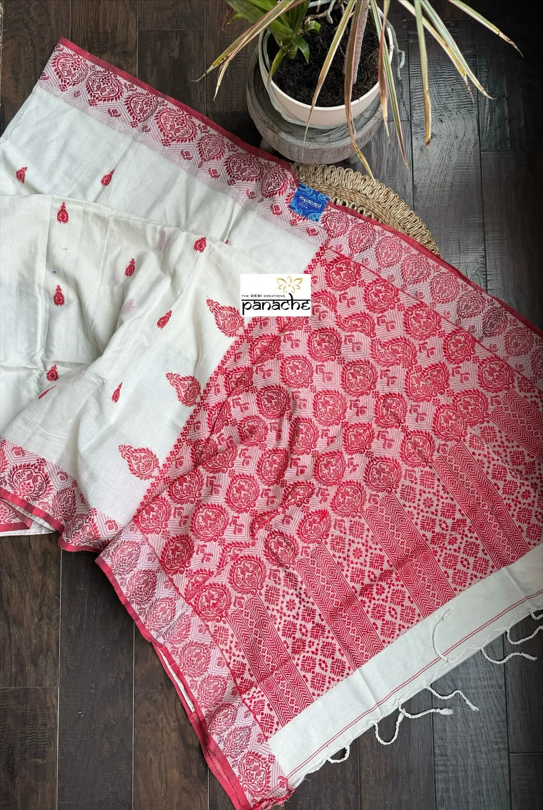 Pure Khadi Cotton Handloom - White Red Woven