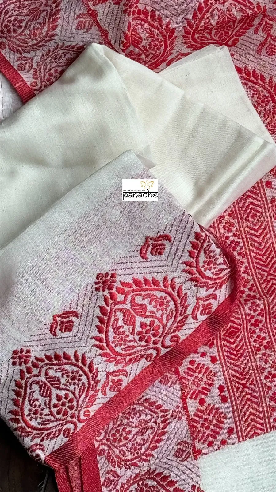 Pure Khadi Cotton Handloom - White Red Woven