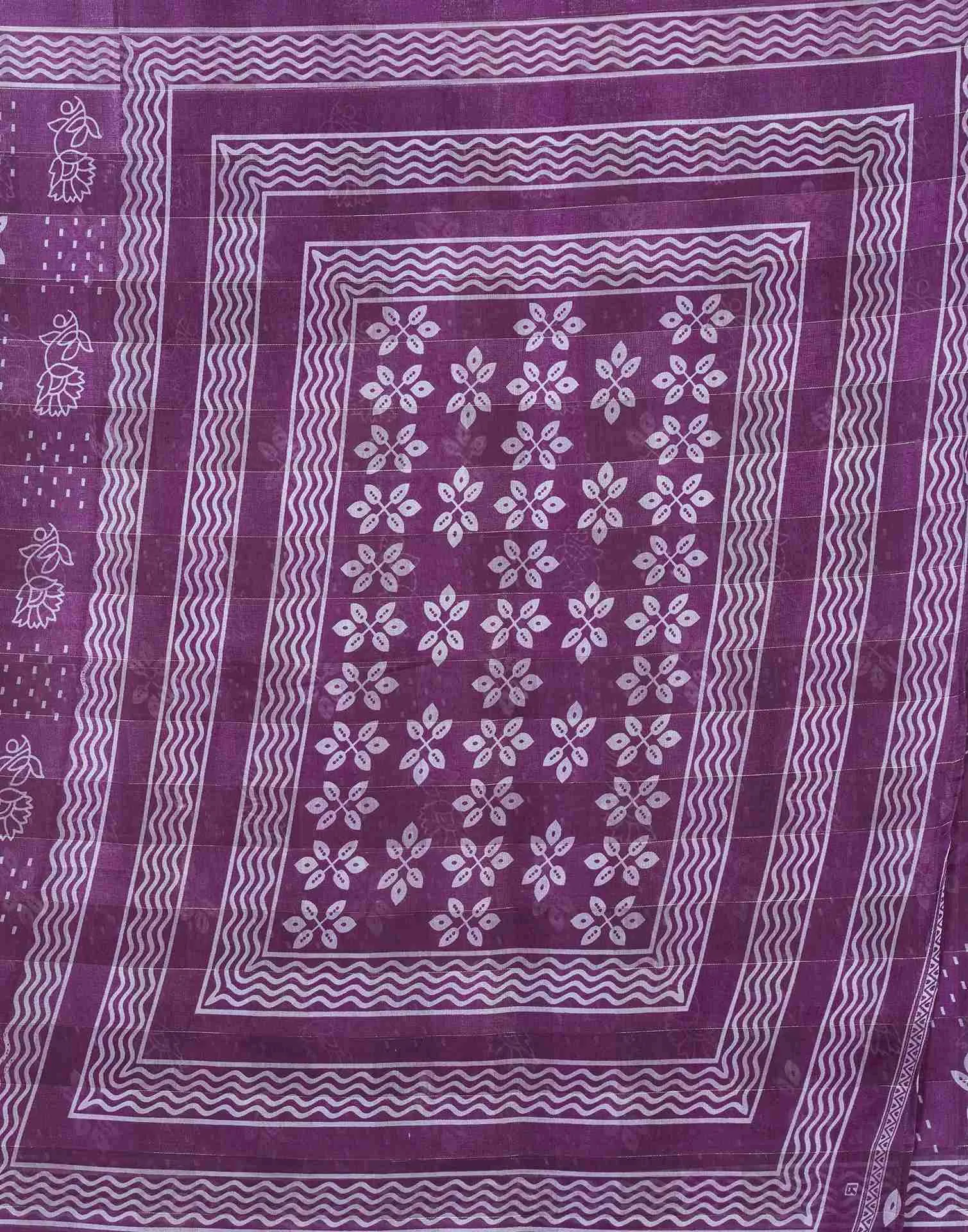 Purple Cotton Printed Saree