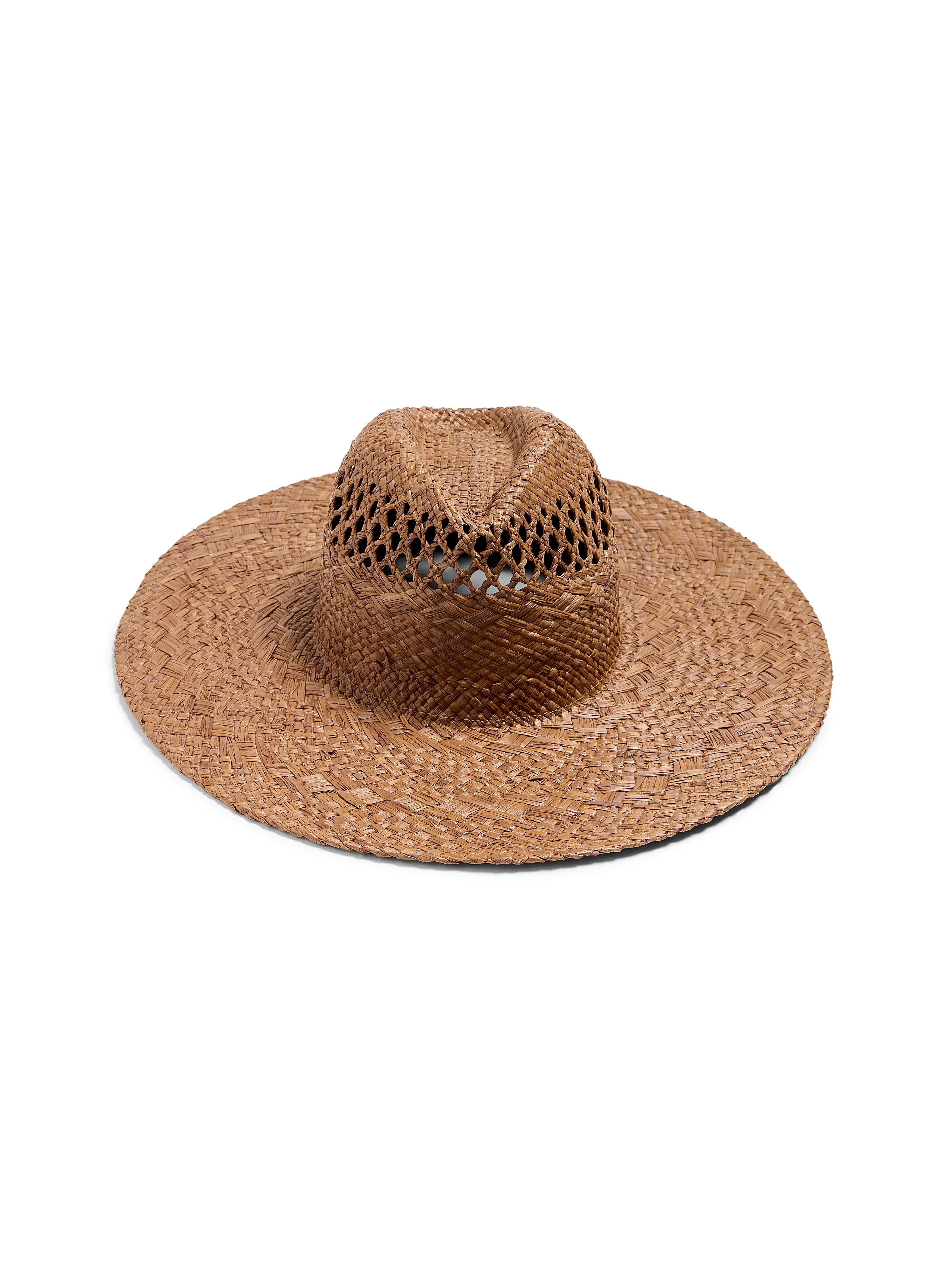 Raffia Mixed Stitch Fedora - Dark Brown