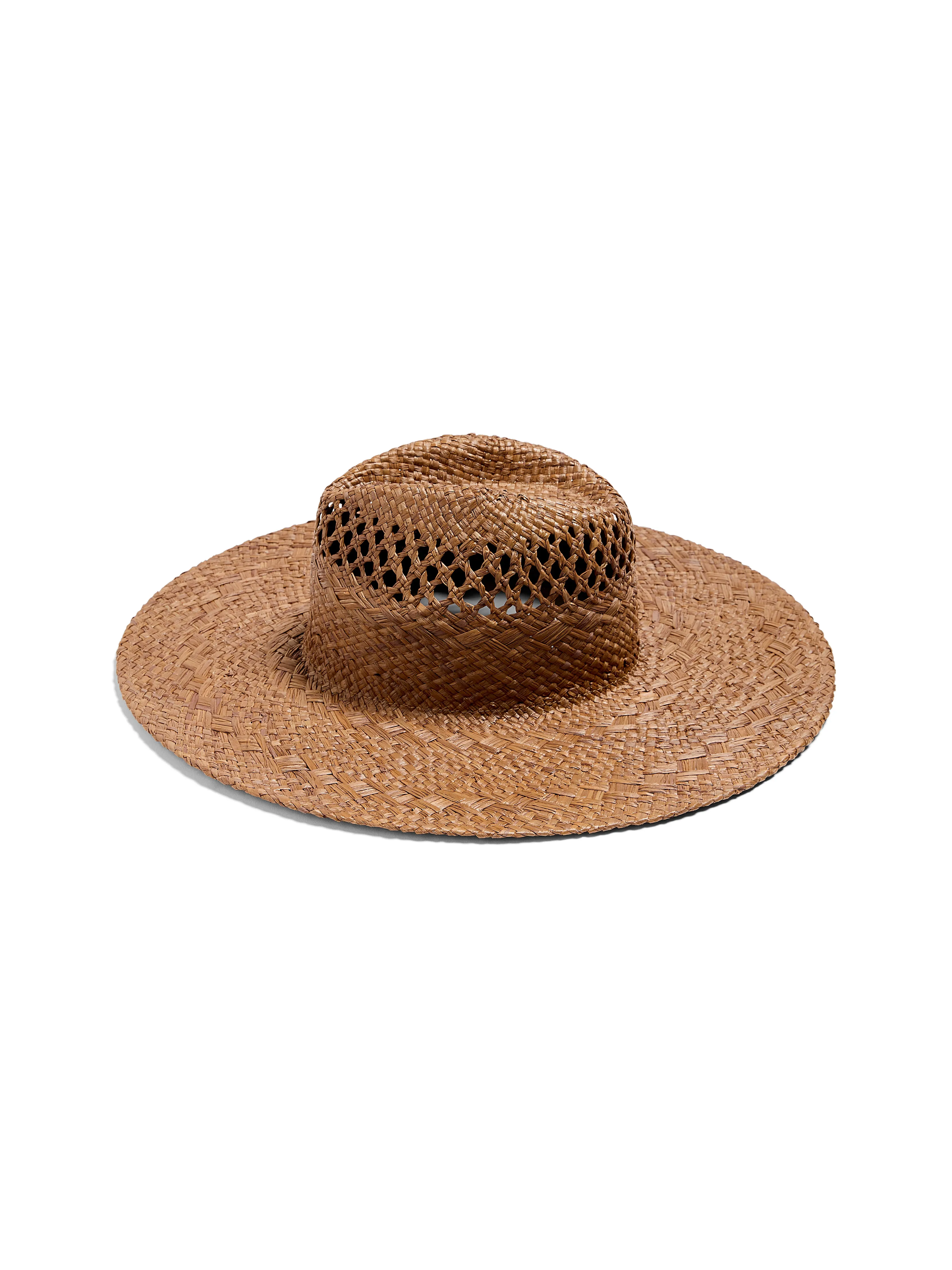 Raffia Mixed Stitch Fedora - Dark Brown