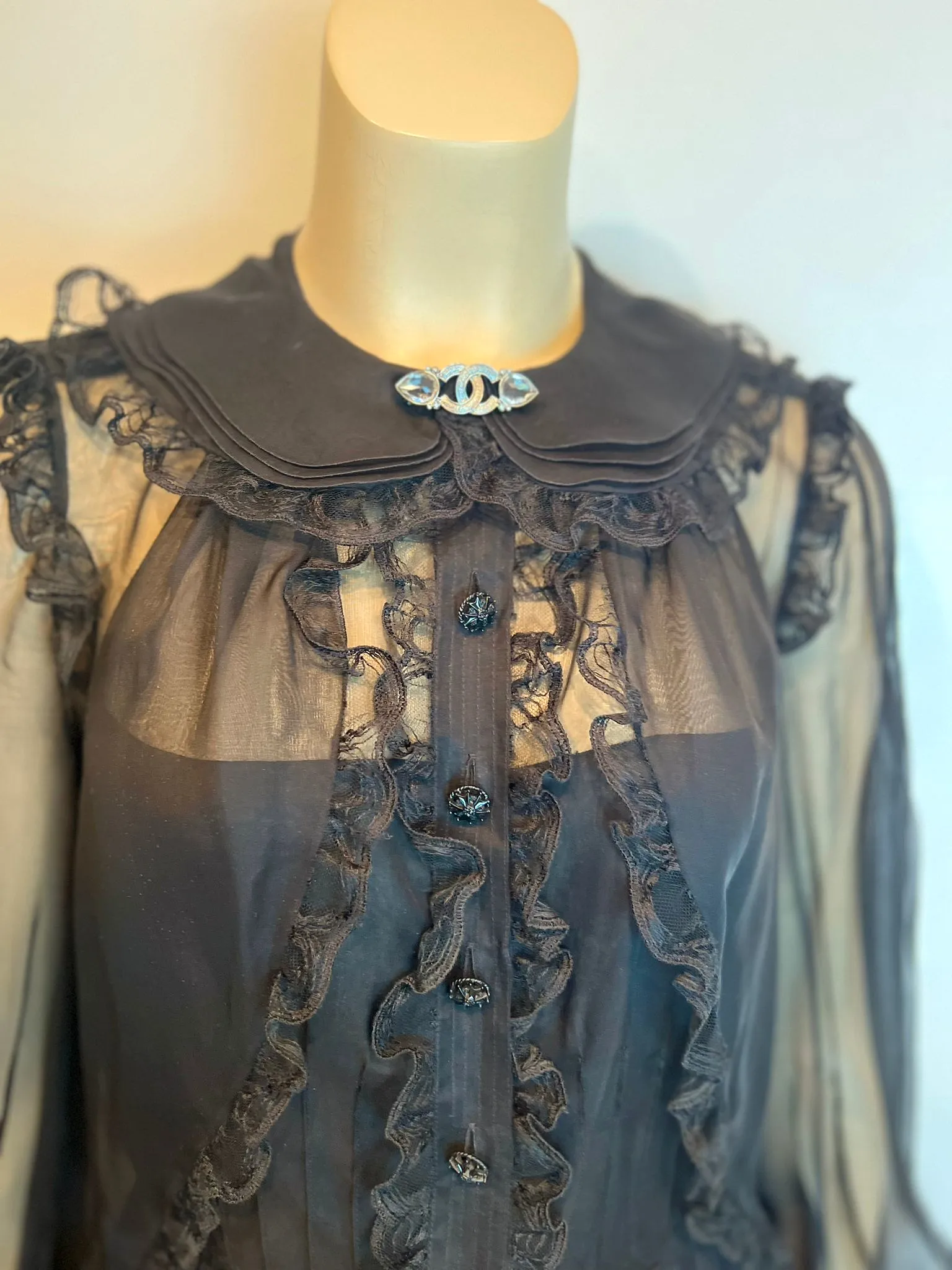 Rare Chanel 08A 2008 Fall Black Silk Chiffon Blouse Camisole Top FR 38 US 4/6