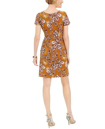 Robbie Bee Women's Printed Faux Wrap Dress Yellow Size Petite Small