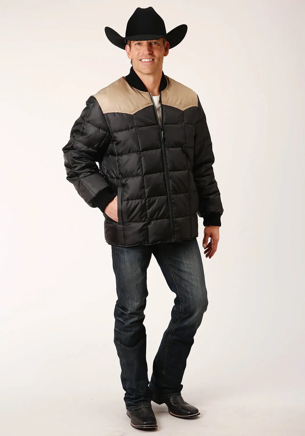 Roper Mens Western Quilted Black 100% Polyester Insulated Jacket