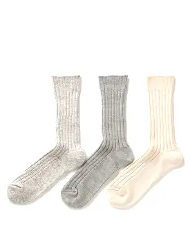 Rototo Organic Daily 3 Pack Ribbed Ecru / Gray