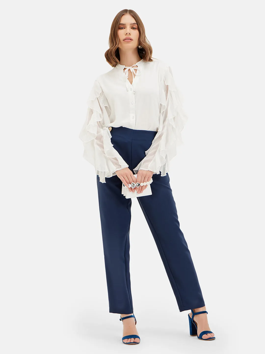 SAGE RUFFLED SLEEVE SHIRT