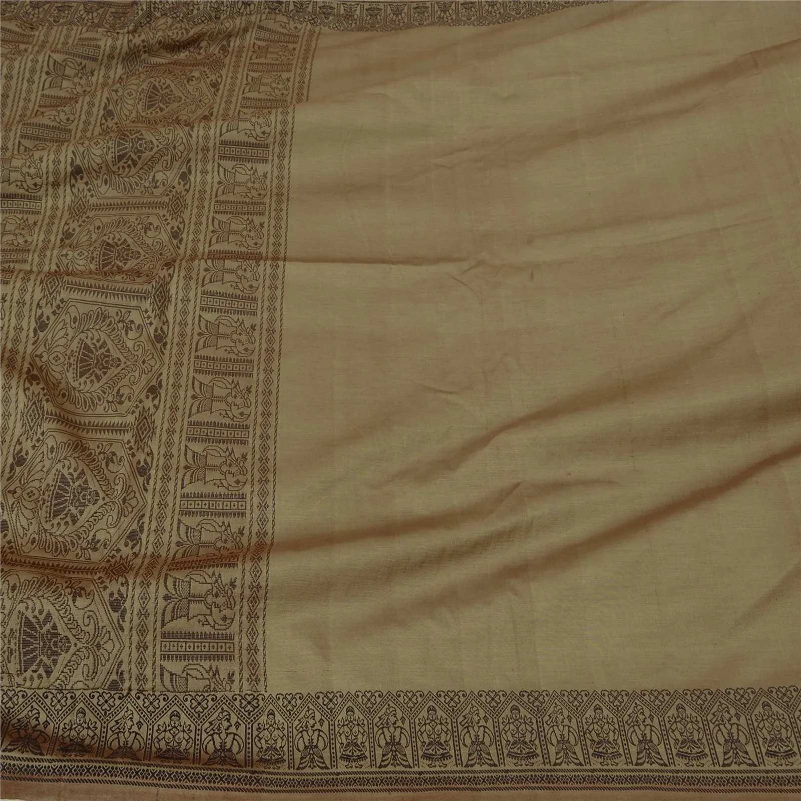 Sanskriti Vintage Brown Indian Sarees Cotton Silk Woven Premium Sari 5 YD Fabric