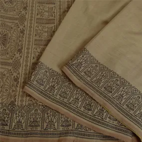 Sanskriti Vintage Brown Indian Sarees Cotton Silk Woven Premium Sari 5 YD Fabric