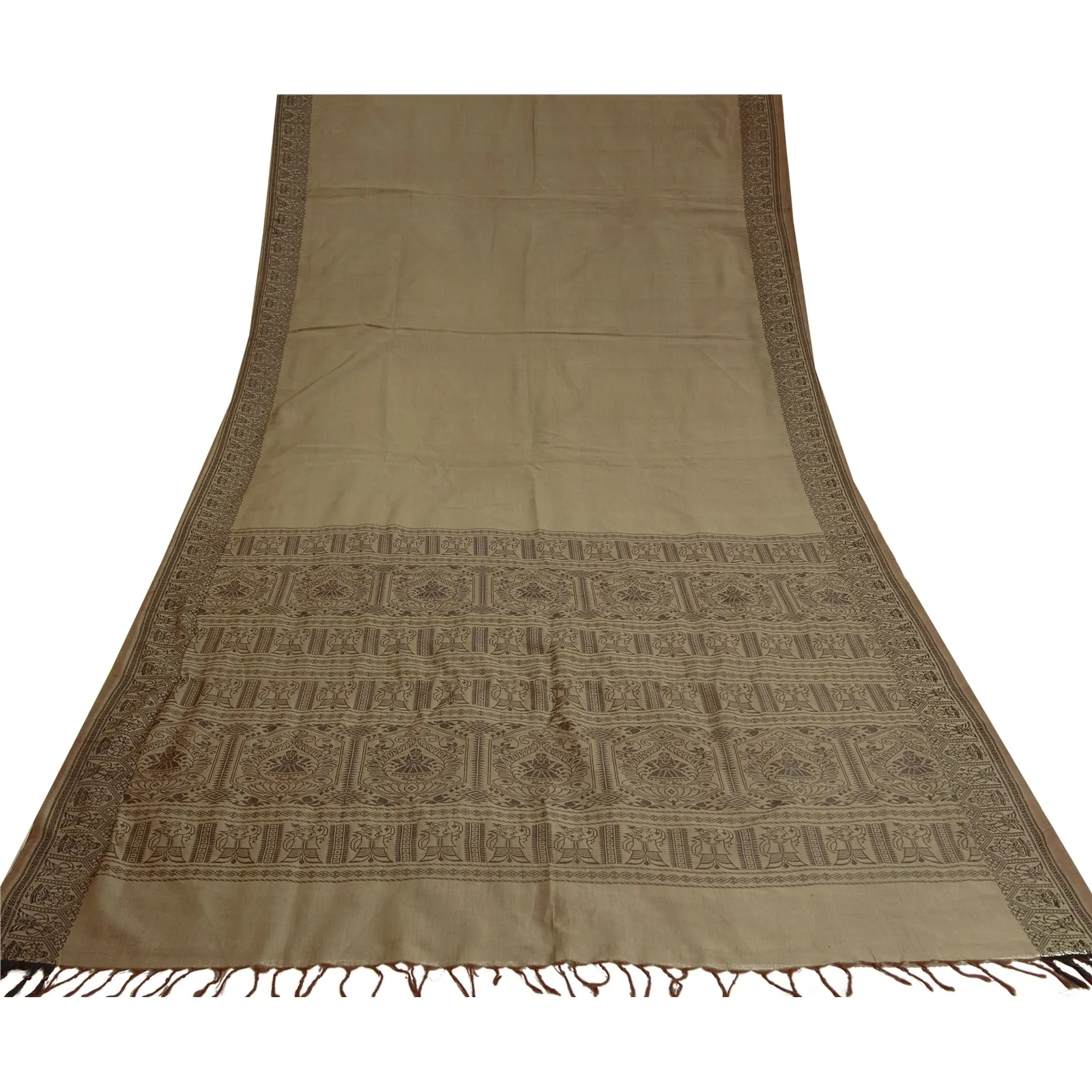 Sanskriti Vintage Brown Indian Sarees Cotton Silk Woven Premium Sari 5 YD Fabric