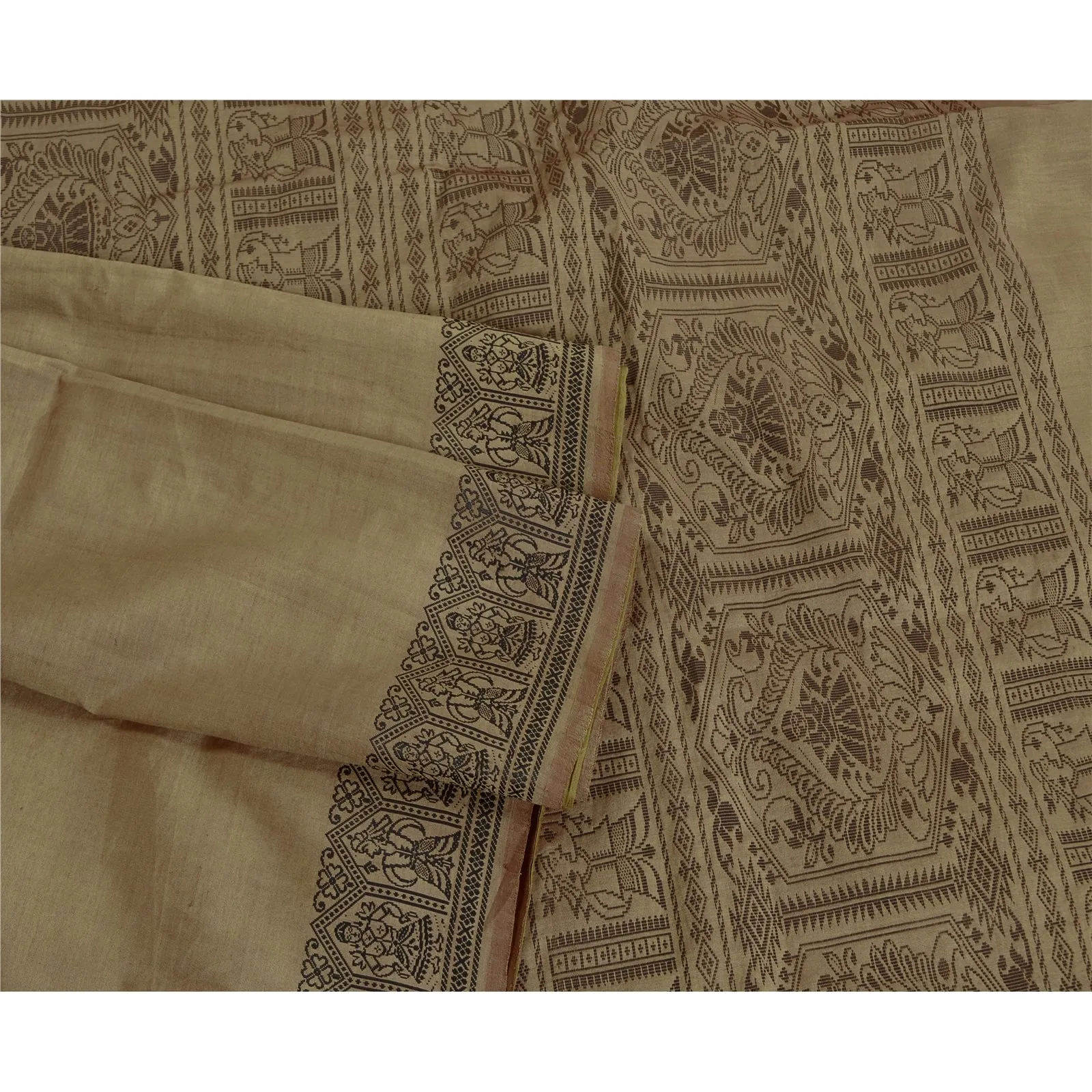 Sanskriti Vintage Brown Indian Sarees Cotton Silk Woven Premium Sari 5 YD Fabric