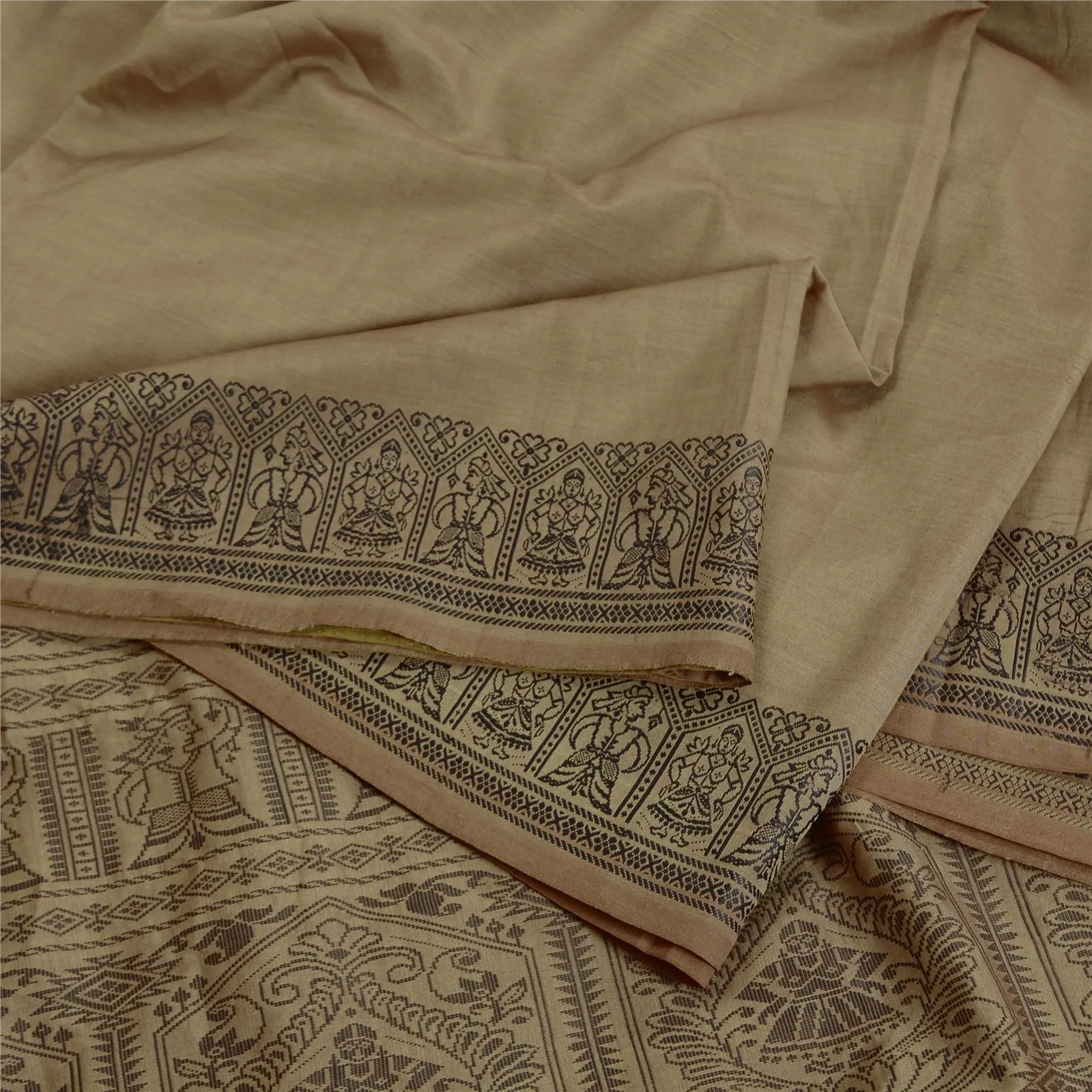 Sanskriti Vintage Brown Indian Sarees Cotton Silk Woven Premium Sari 5 YD Fabric