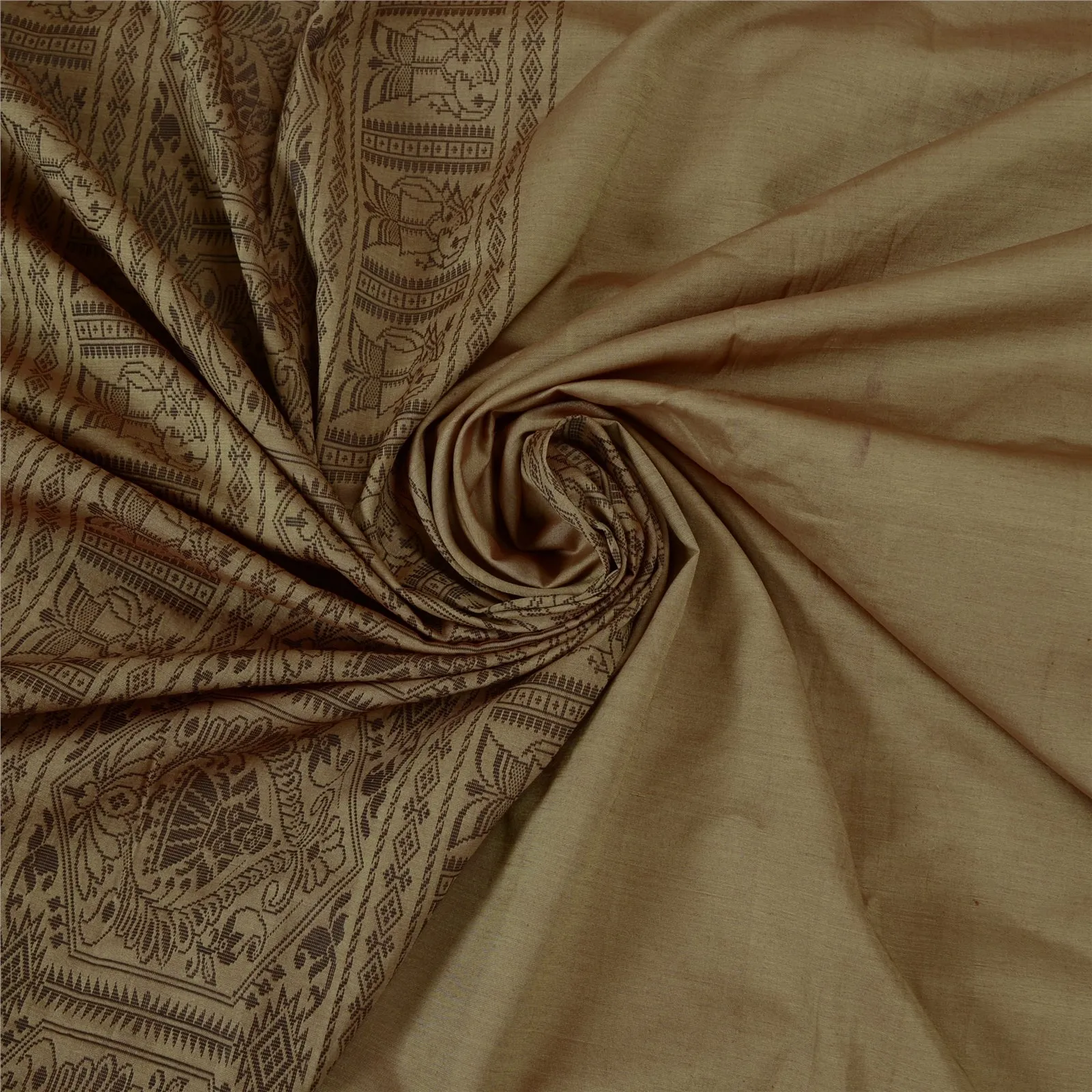 Sanskriti Vintage Brown Indian Sarees Cotton Silk Woven Premium Sari 5 YD Fabric