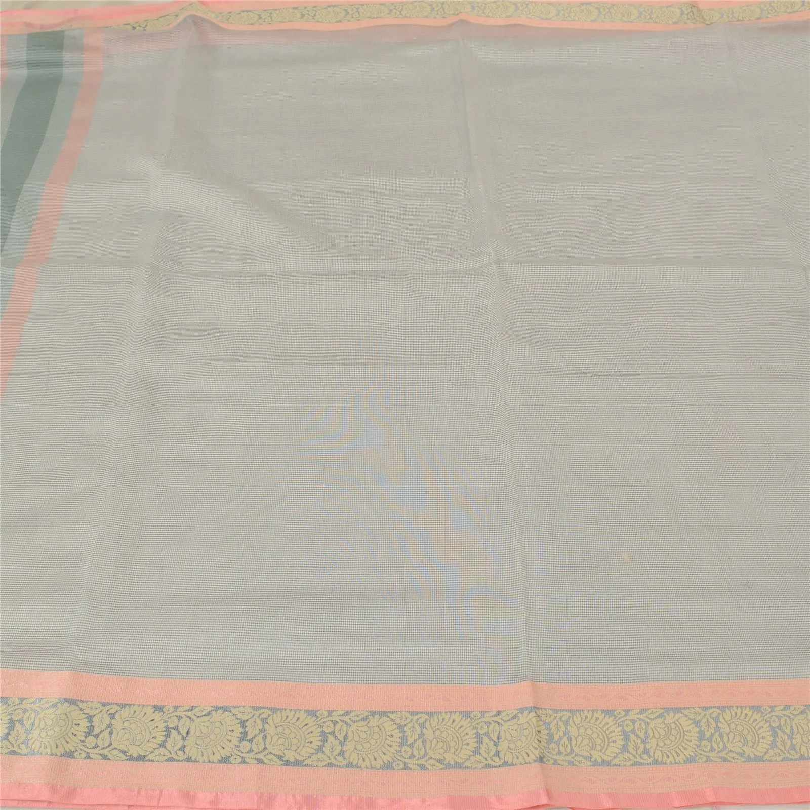 Sanskriti Vintage Cream Indian Sarees Blend Cotton Woven Zari Sari 5 YD Fabric