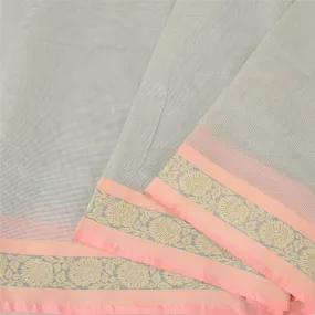 Sanskriti Vintage Cream Indian Sarees Blend Cotton Woven Zari Sari 5 YD Fabric