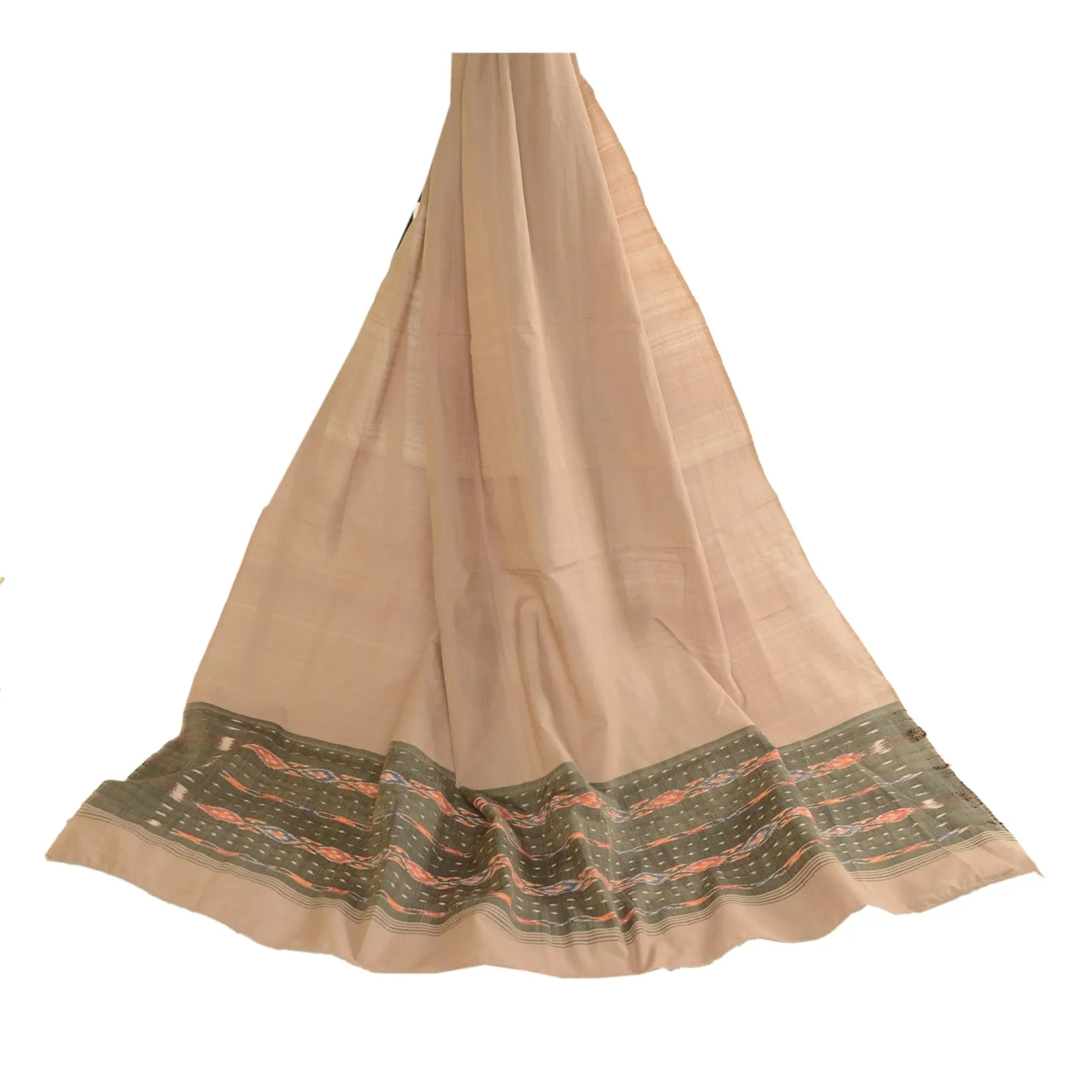 Sanskriti Vintage Dupatta Long Stole Pure Cotton Beige Woven Sambalpuri Ikat