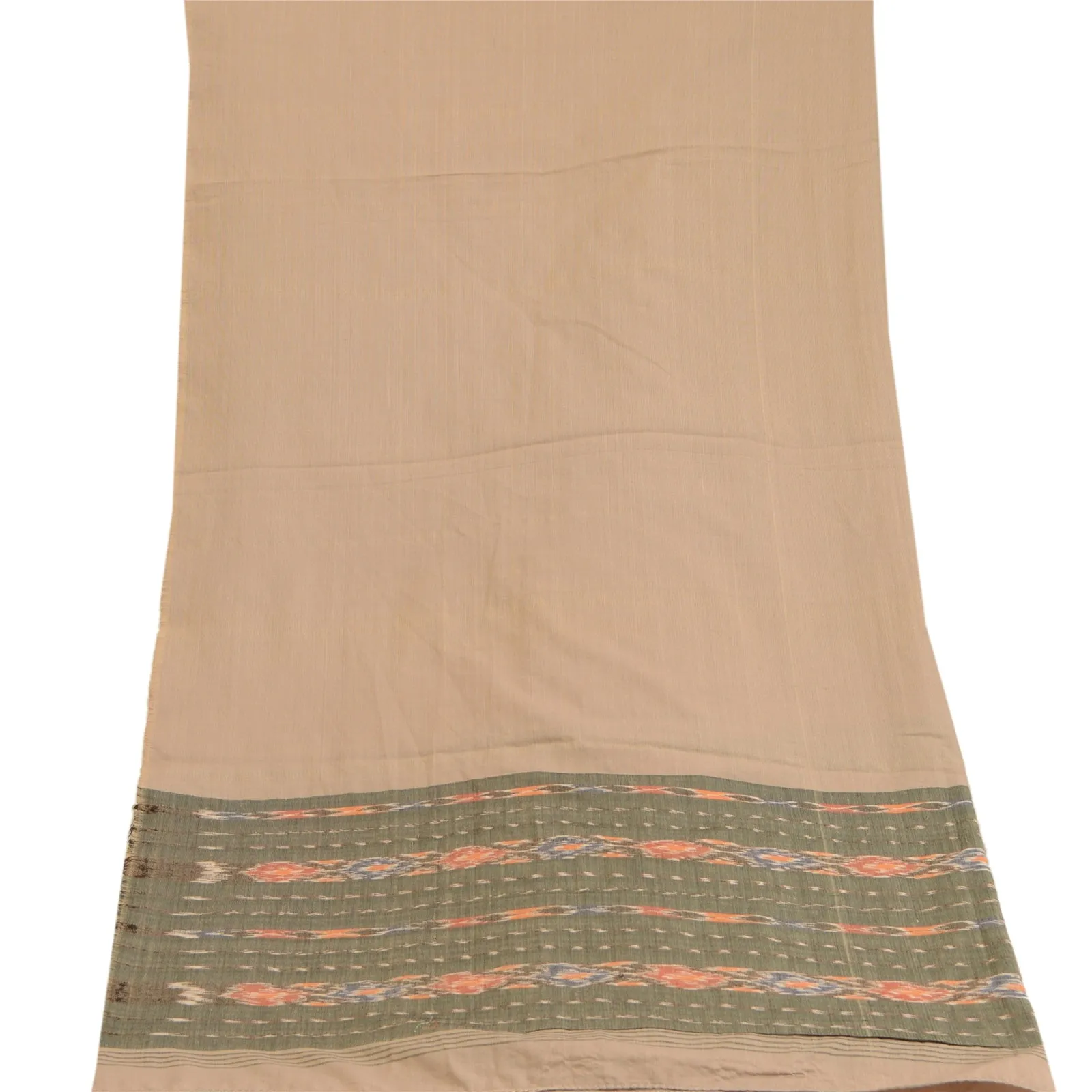 Sanskriti Vintage Dupatta Long Stole Pure Cotton Beige Woven Sambalpuri Ikat