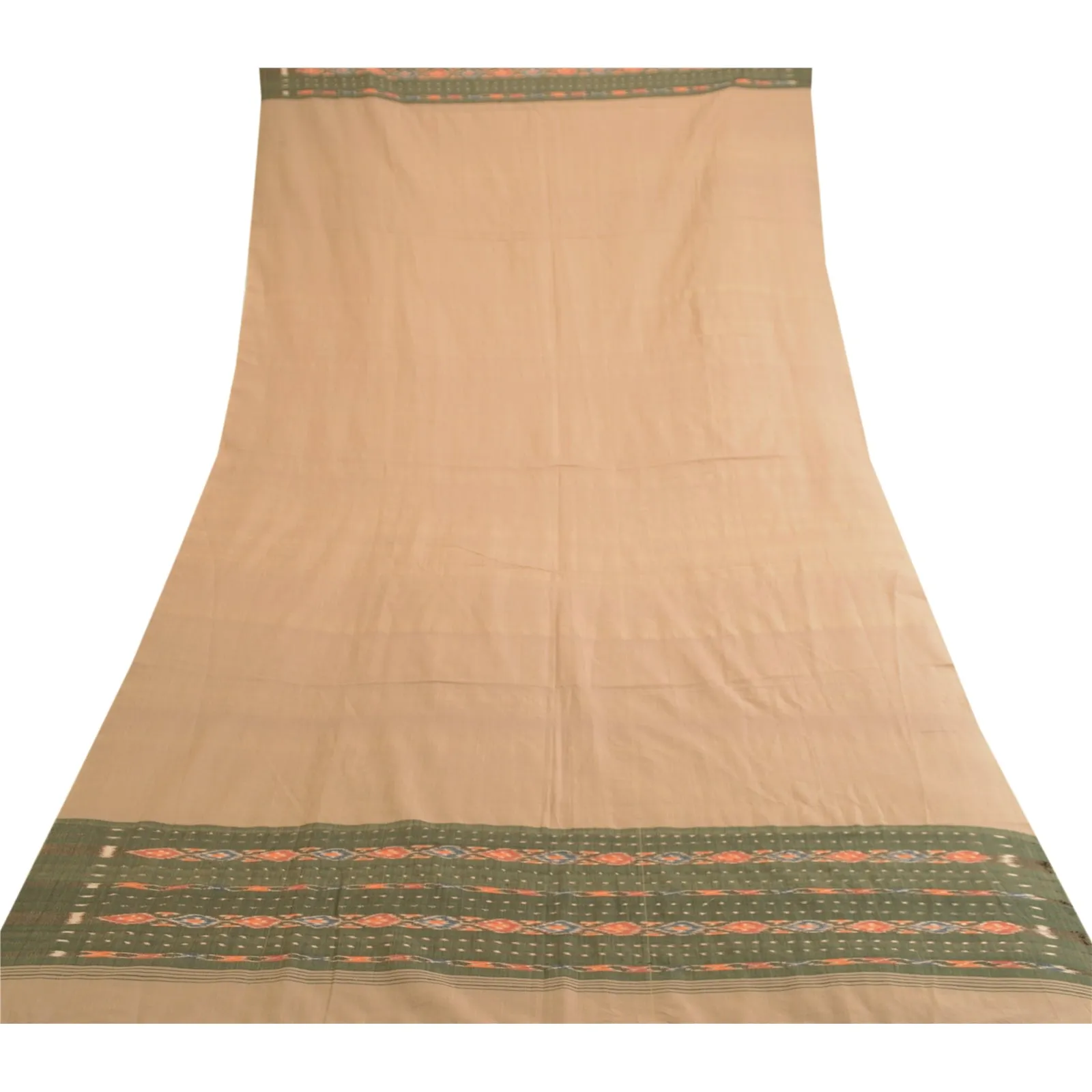 Sanskriti Vintage Dupatta Long Stole Pure Cotton Beige Woven Sambalpuri Ikat