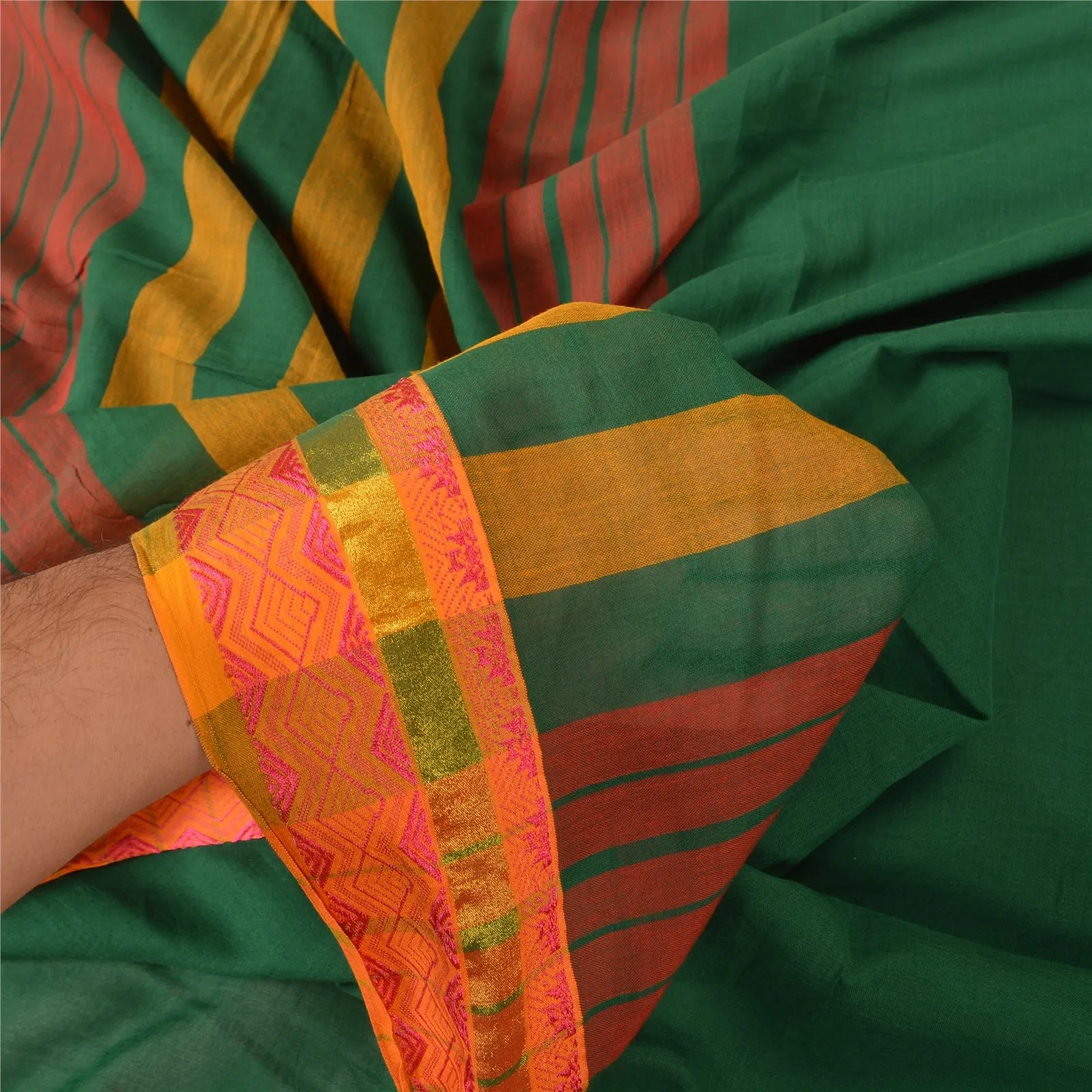 Sanskriti Vintage Green Sarees 100% Pure Cotton Woven Premium Sari Craft Fabric