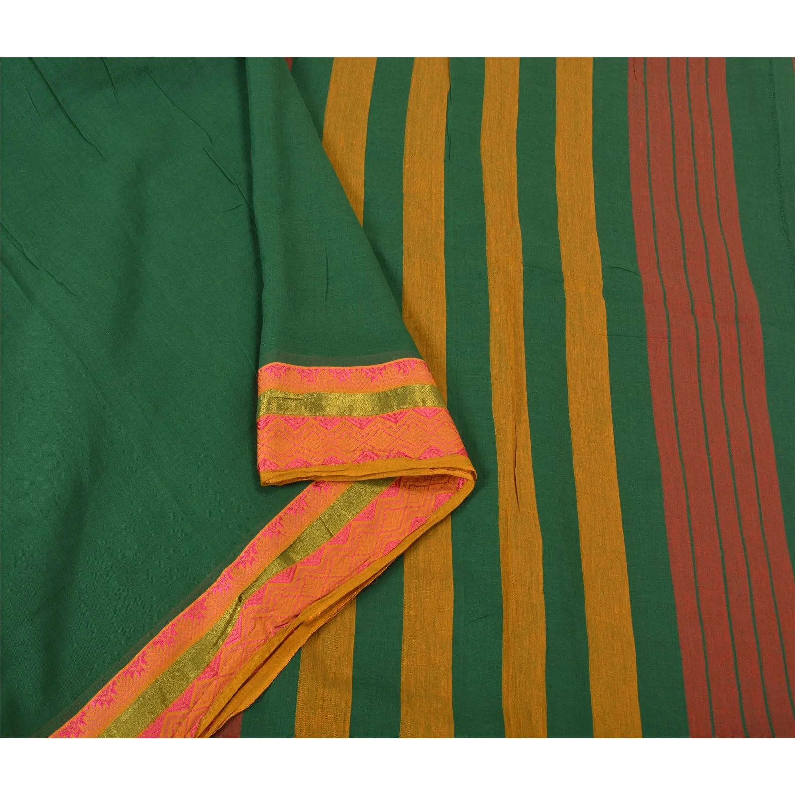 Sanskriti Vintage Green Sarees 100% Pure Cotton Woven Premium Sari Craft Fabric