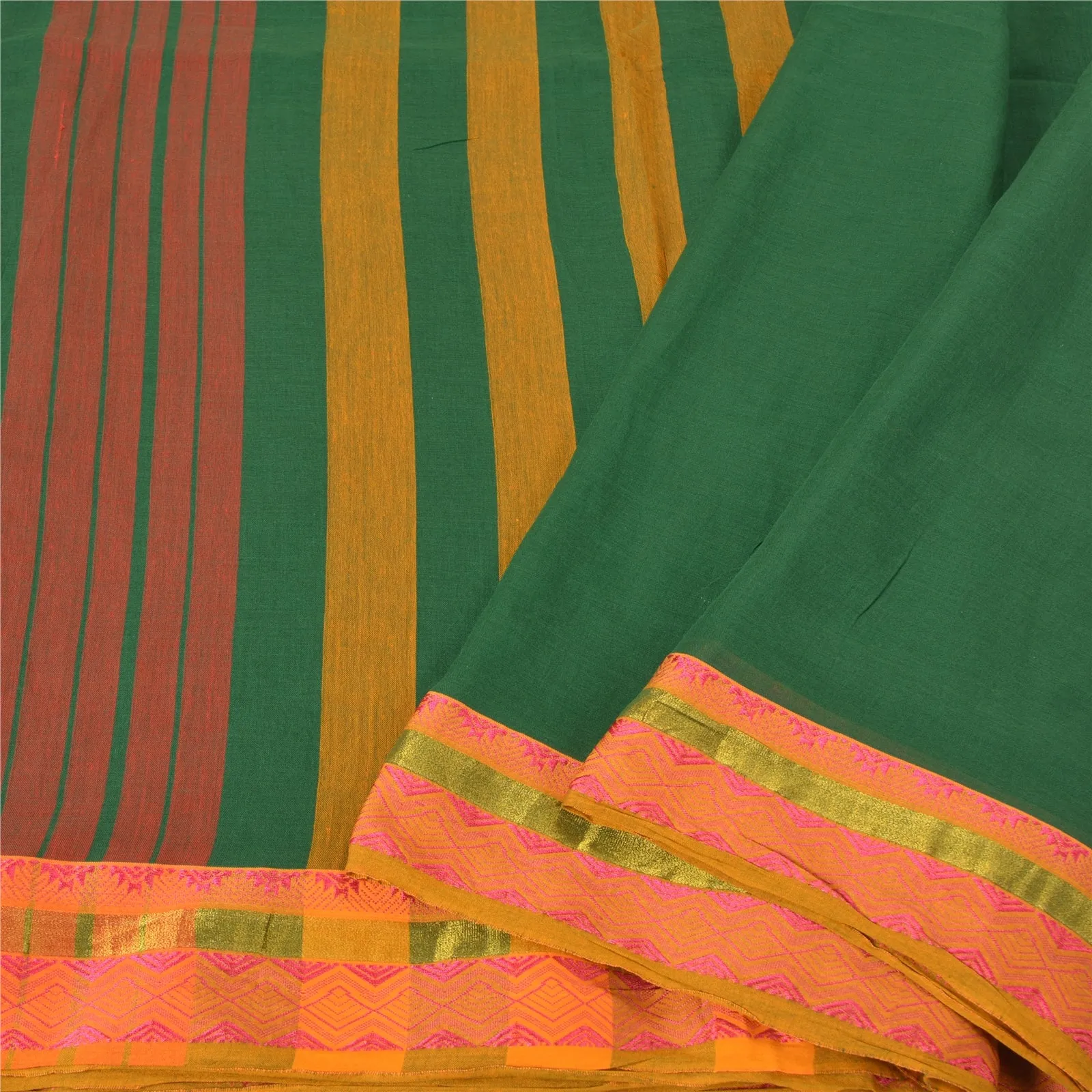 Sanskriti Vintage Green Sarees 100% Pure Cotton Woven Premium Sari Craft Fabric