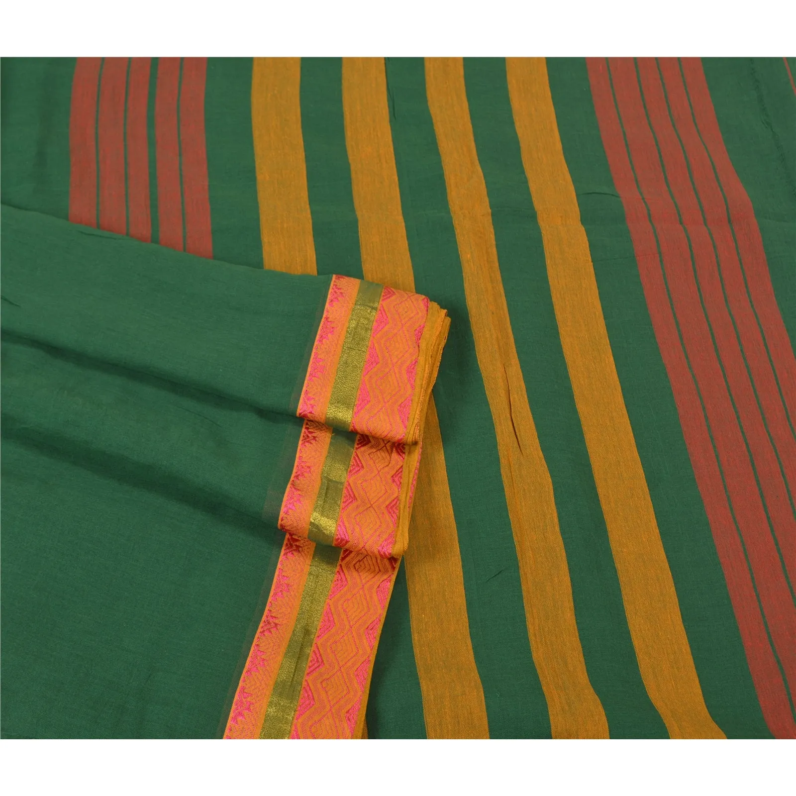 Sanskriti Vintage Green Sarees 100% Pure Cotton Woven Premium Sari Craft Fabric