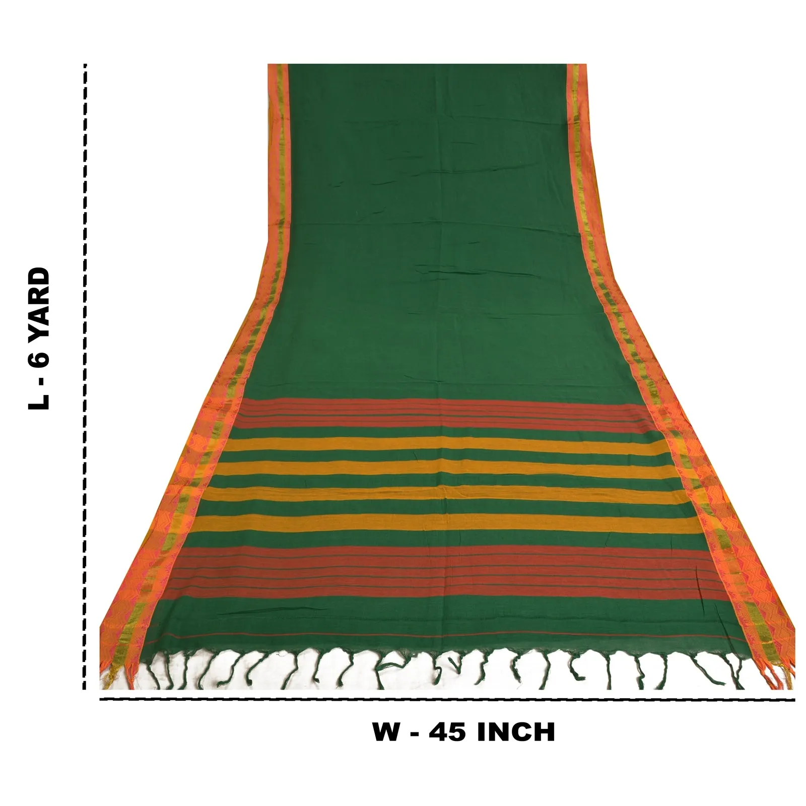 Sanskriti Vintage Green Sarees 100% Pure Cotton Woven Premium Sari Craft Fabric