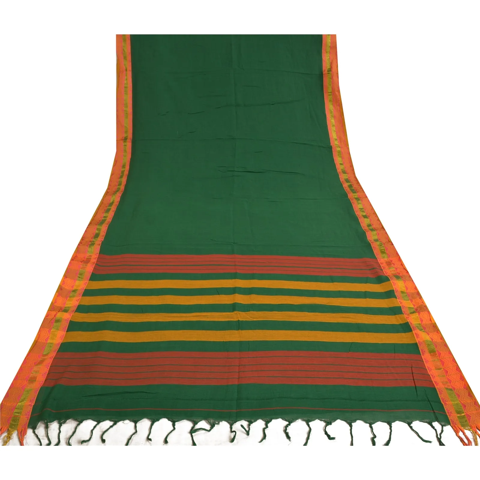 Sanskriti Vintage Green Sarees 100% Pure Cotton Woven Premium Sari Craft Fabric