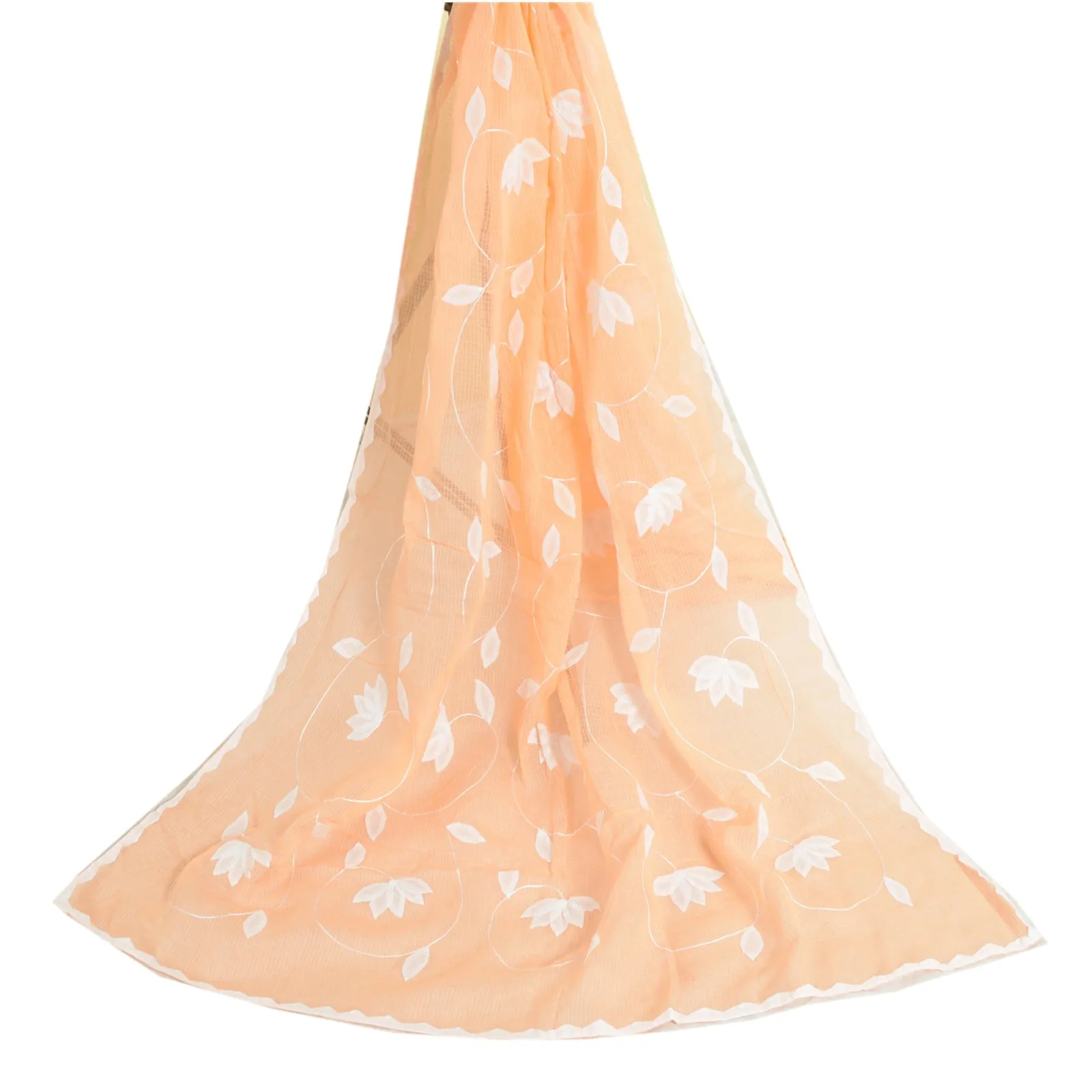 Sanskriti Vintage Long Dupatta Stole Pure Cotton Peach Handmade Woven Kota Doria