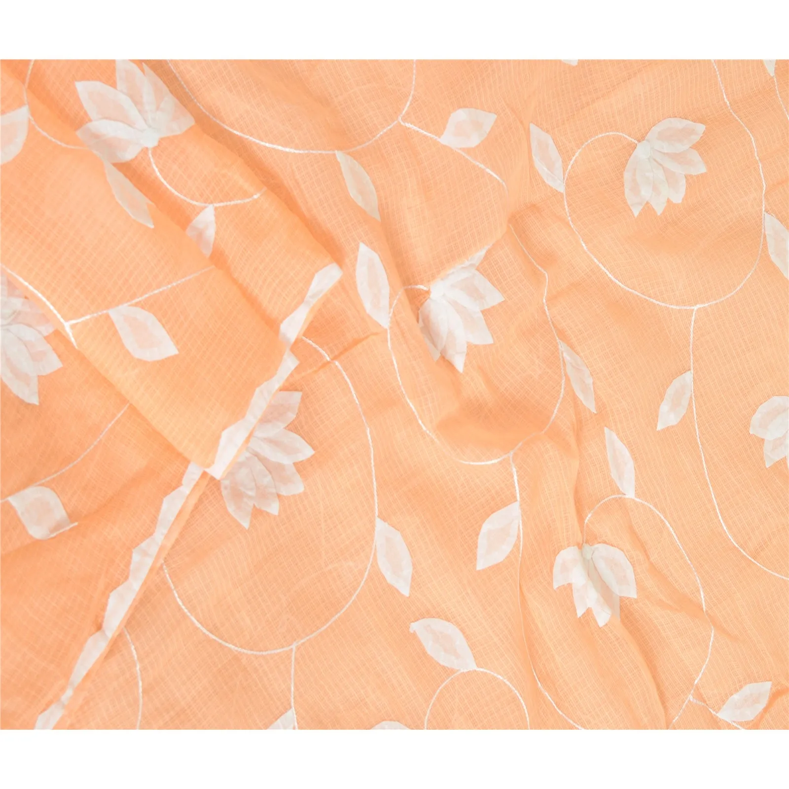 Sanskriti Vintage Long Dupatta Stole Pure Cotton Peach Handmade Woven Kota Doria