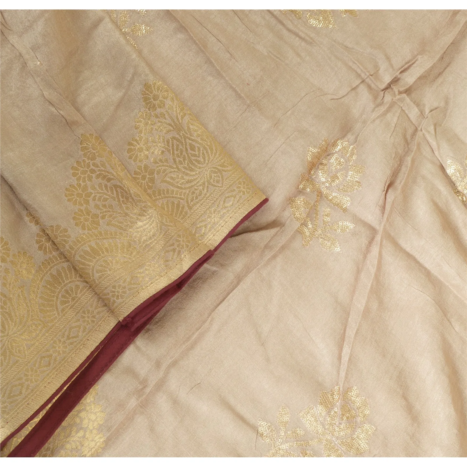 Sanskriti Vintage Long Pale Cream Dupatta/Stole Cotton Silk Woven Brocade Hijab