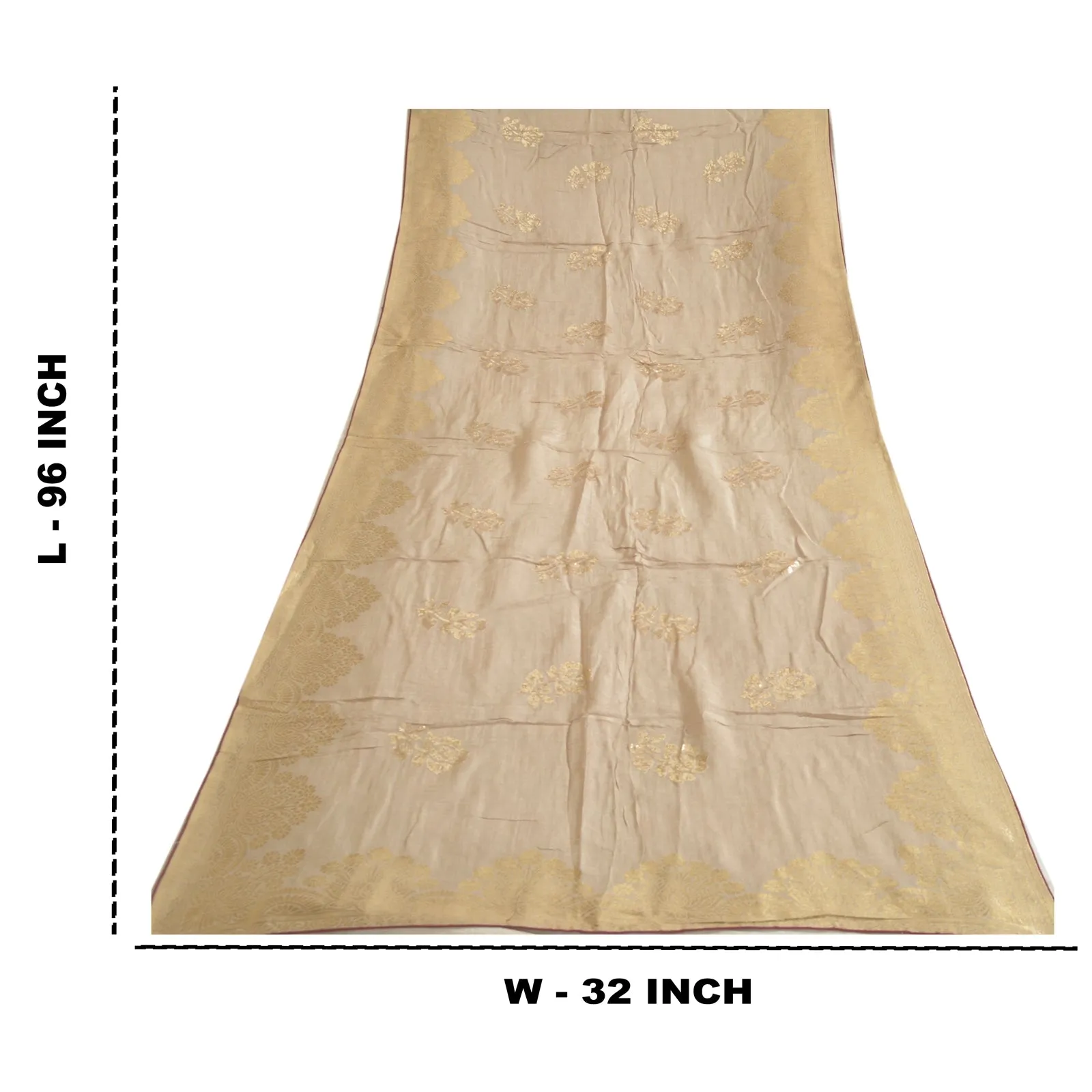 Sanskriti Vintage Long Pale Cream Dupatta/Stole Cotton Silk Woven Brocade Hijab