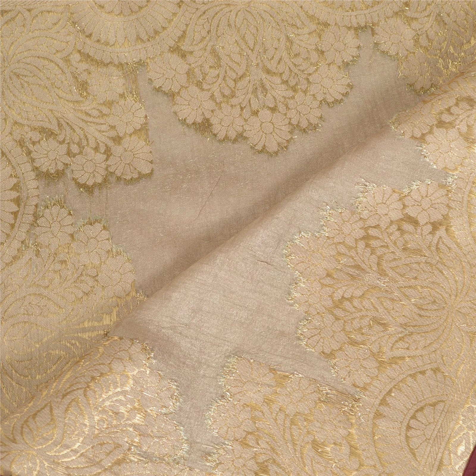 Sanskriti Vintage Long Pale Cream Dupatta/Stole Cotton Silk Woven Brocade Hijab