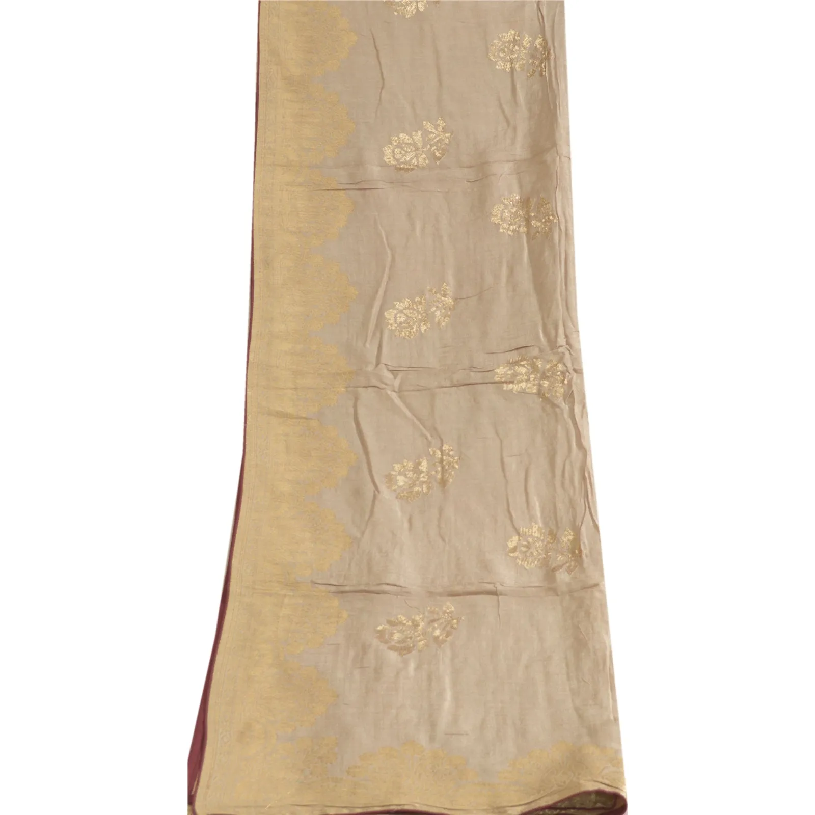 Sanskriti Vintage Long Pale Cream Dupatta/Stole Cotton Silk Woven Brocade Hijab