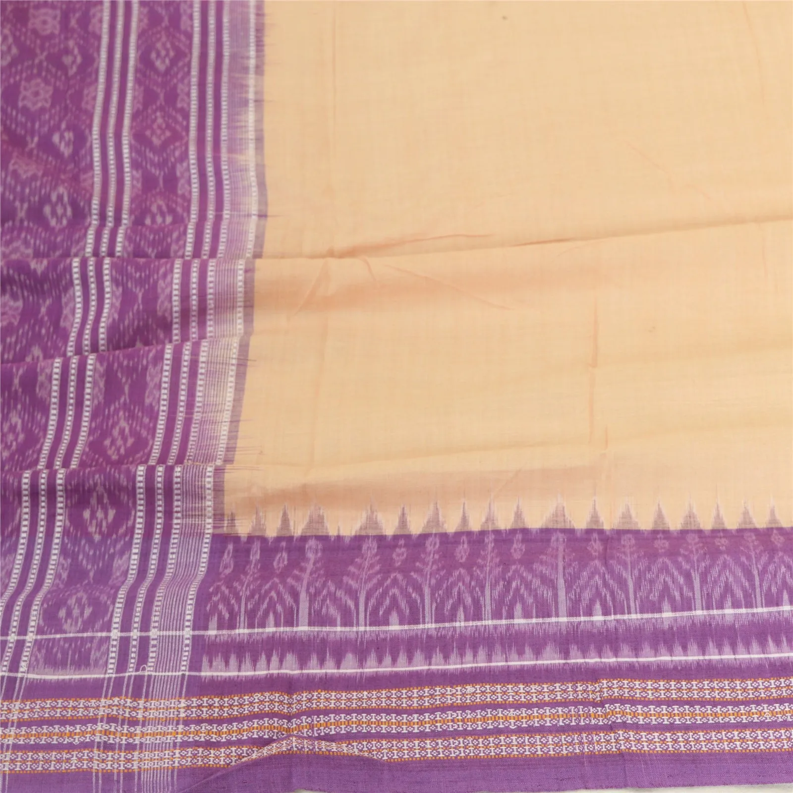 Sanskriti Vintage Long Stole Pure Cotton Woven Sambalpuri Ikat Purple/Cream Veil